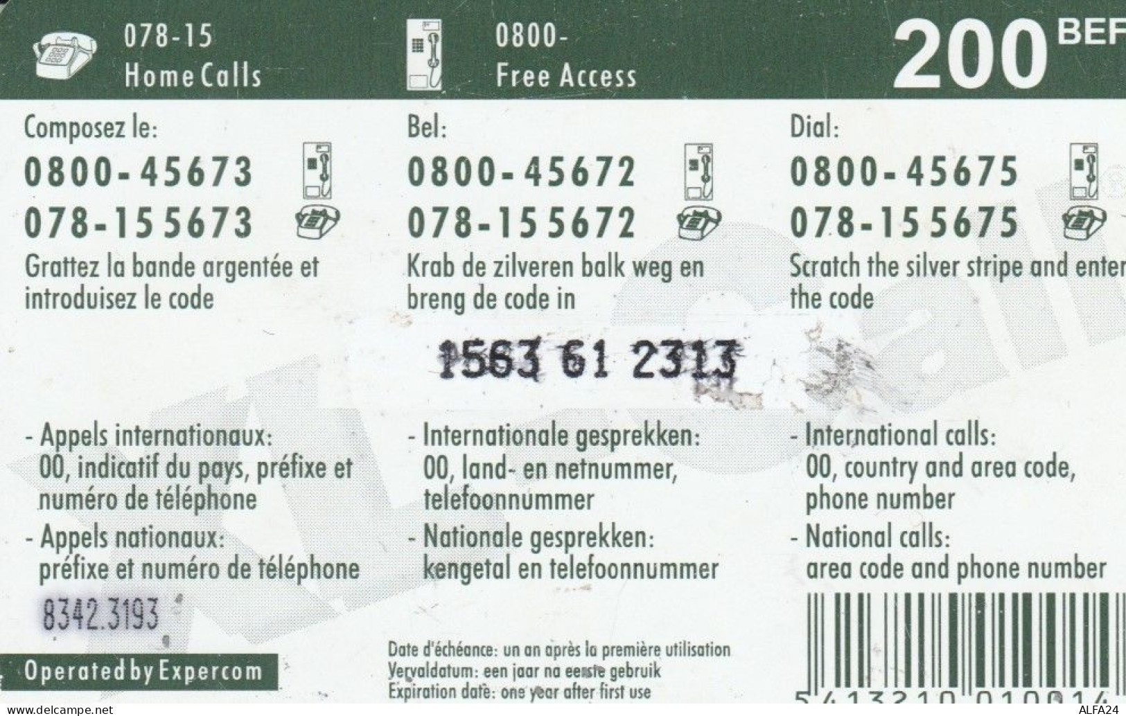 PREPAID PHONE CARD BELGIO  (PM146 - GSM-Kaarten, Herlaadbaar & Voorafbetaald