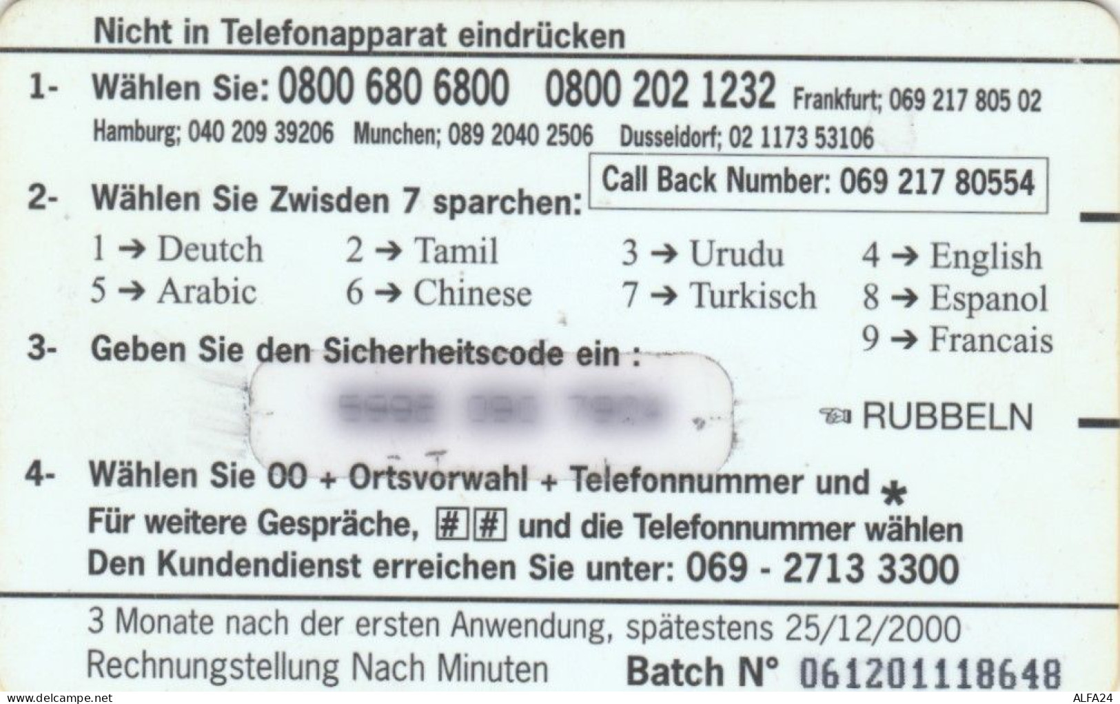 PREPAID PHONE CARD GERMANIA  (PM1584 - GSM, Voorafbetaald & Herlaadbare Kaarten