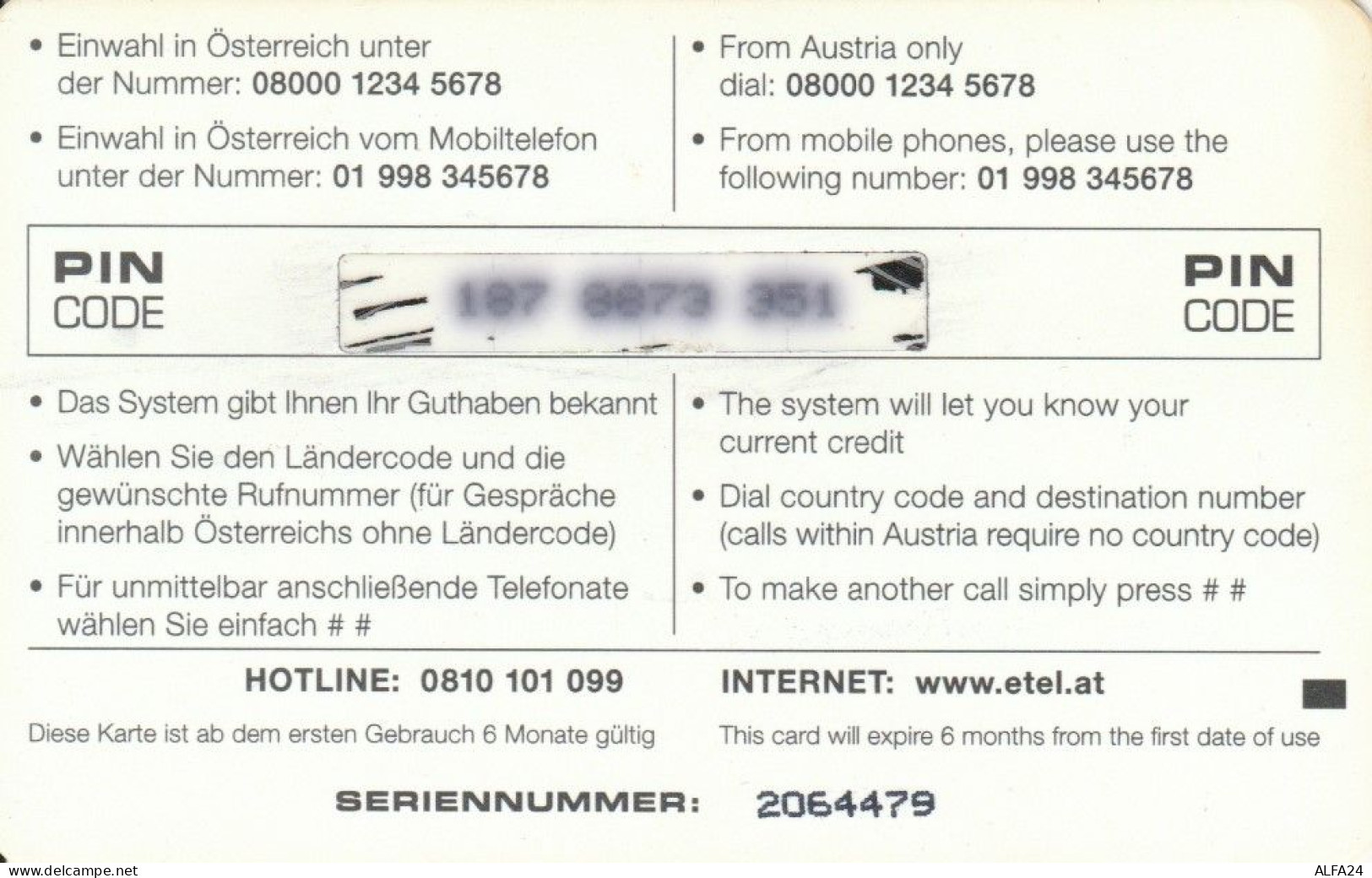 PREPAID PHONE CARD AUSTRIA  (PM1477 - Austria