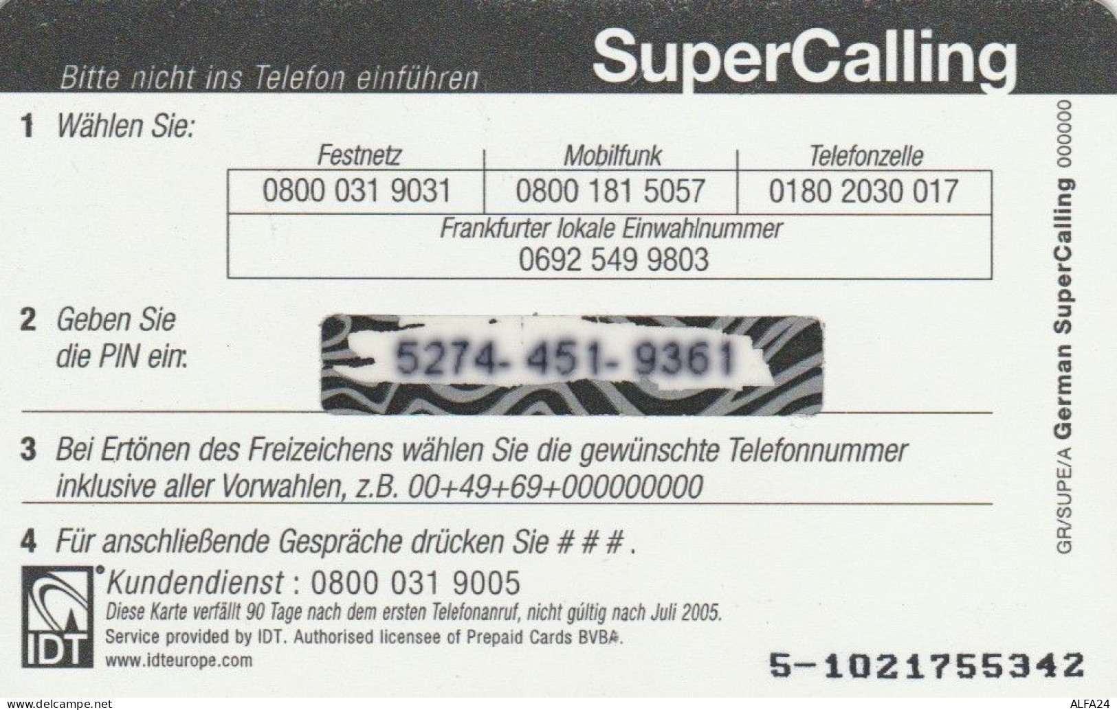 PREPAID PHONE CARD GERMANIA  (PM1461 - Cellulari, Carte Prepagate E Ricariche