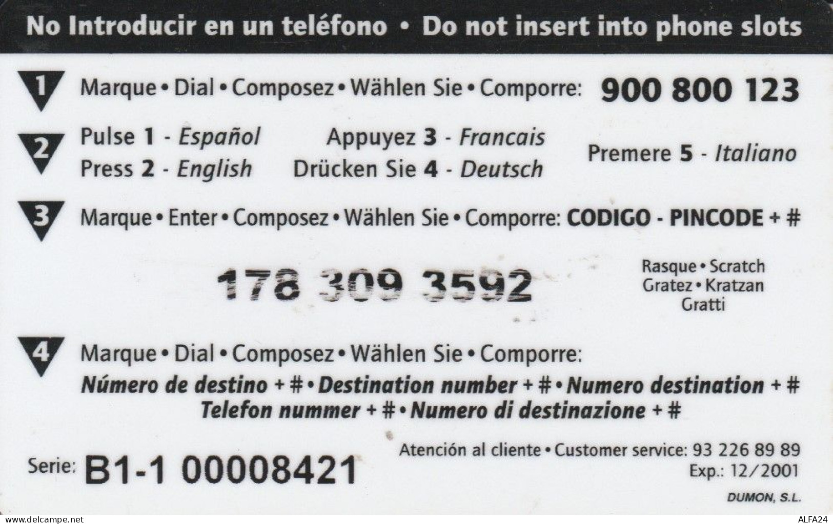 PREPAID PHONE CARD SPAGNA  (PM1441 - Otros & Sin Clasificación