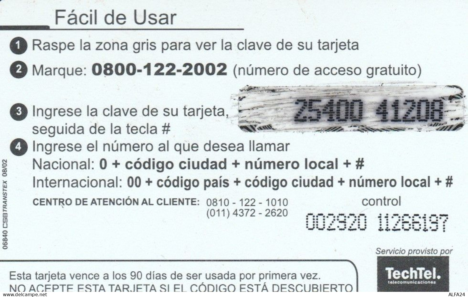 PREPAID PHONE CARD ARGENTINA  (PM1250 - Argentinië