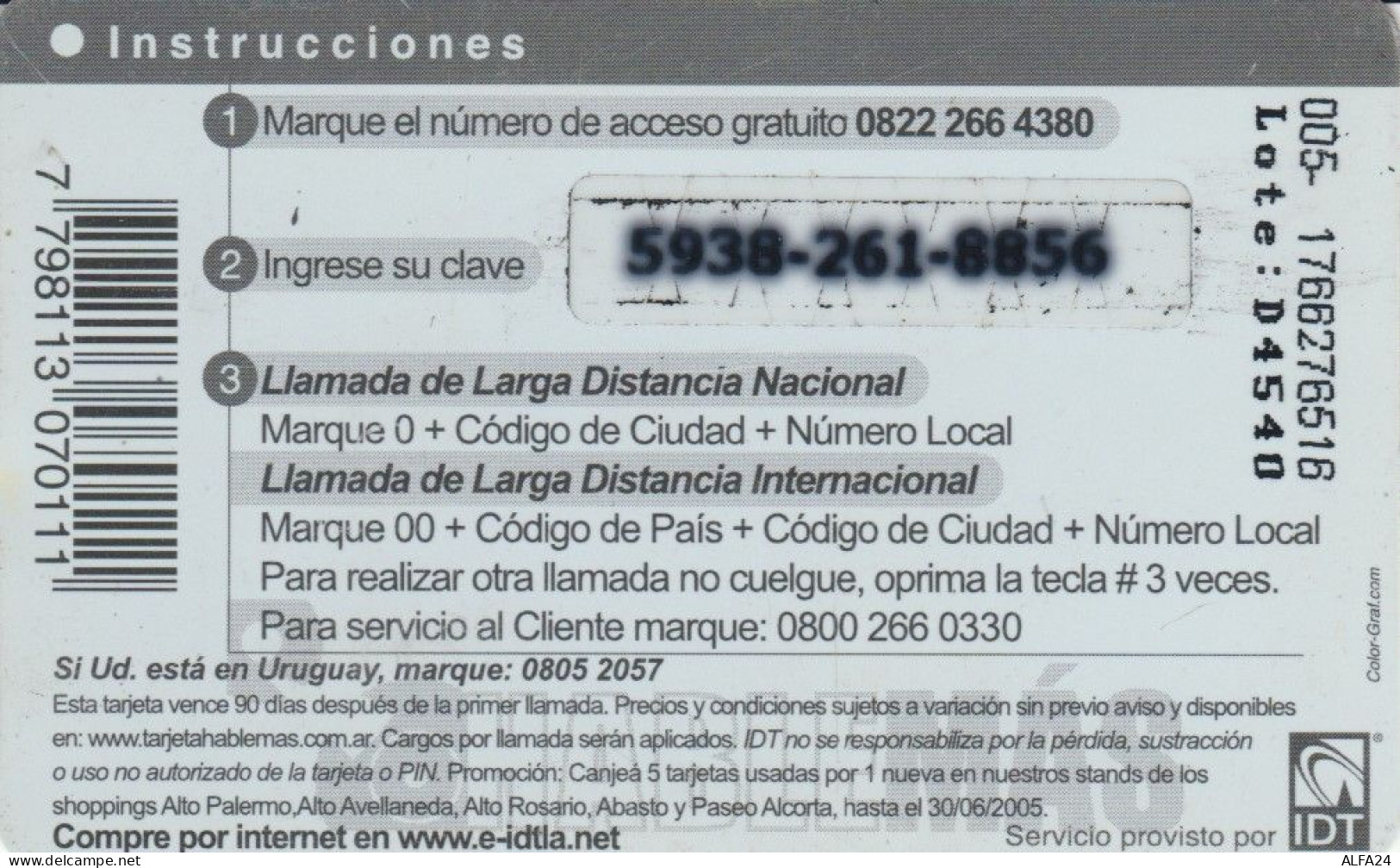 PREPAID PHONE CARD ARGENTINA  (PM1242 - Argentinien