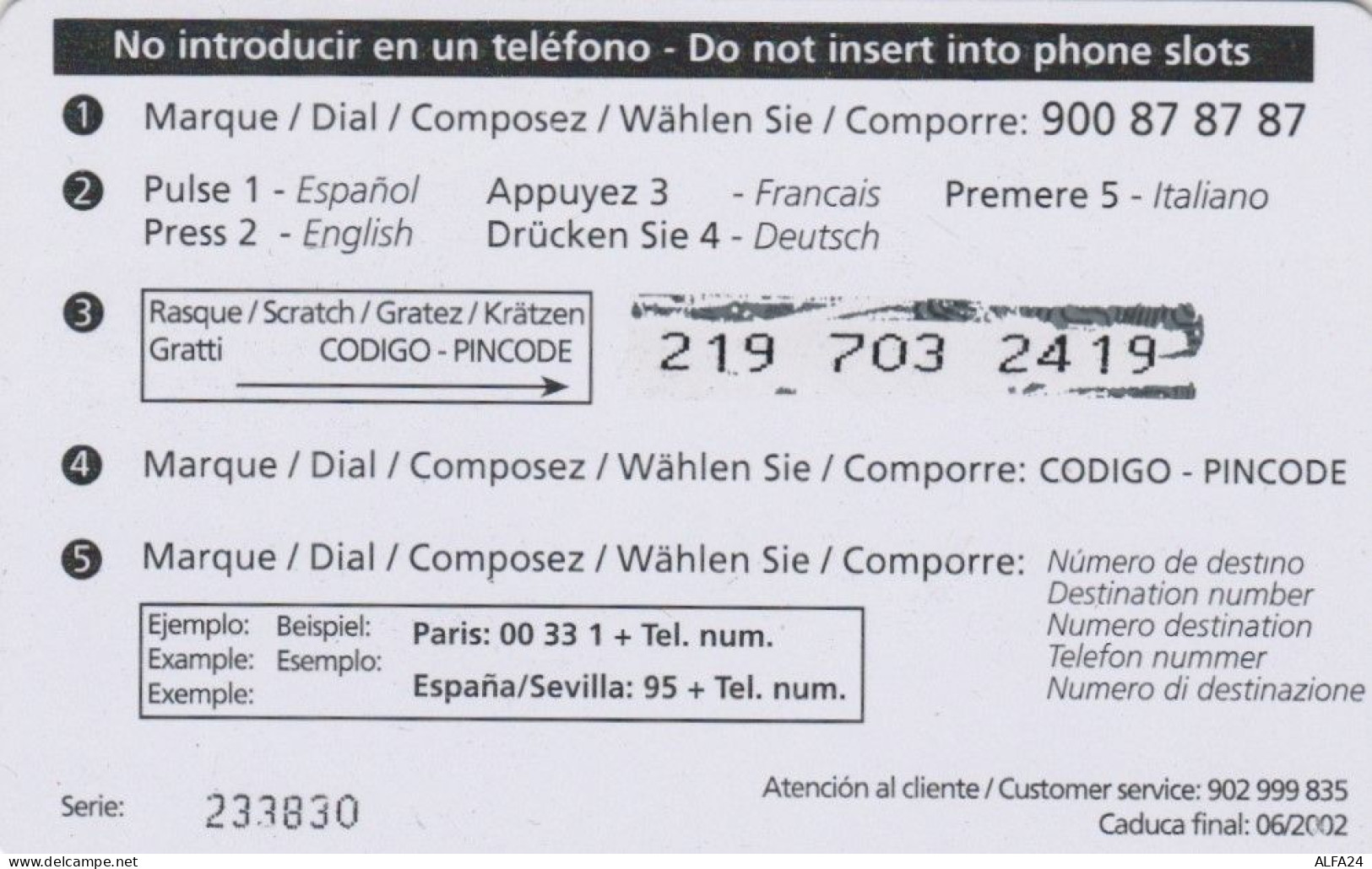 PREPAID PHONE CARD SPAGNA  (PM2240 - Otros & Sin Clasificación