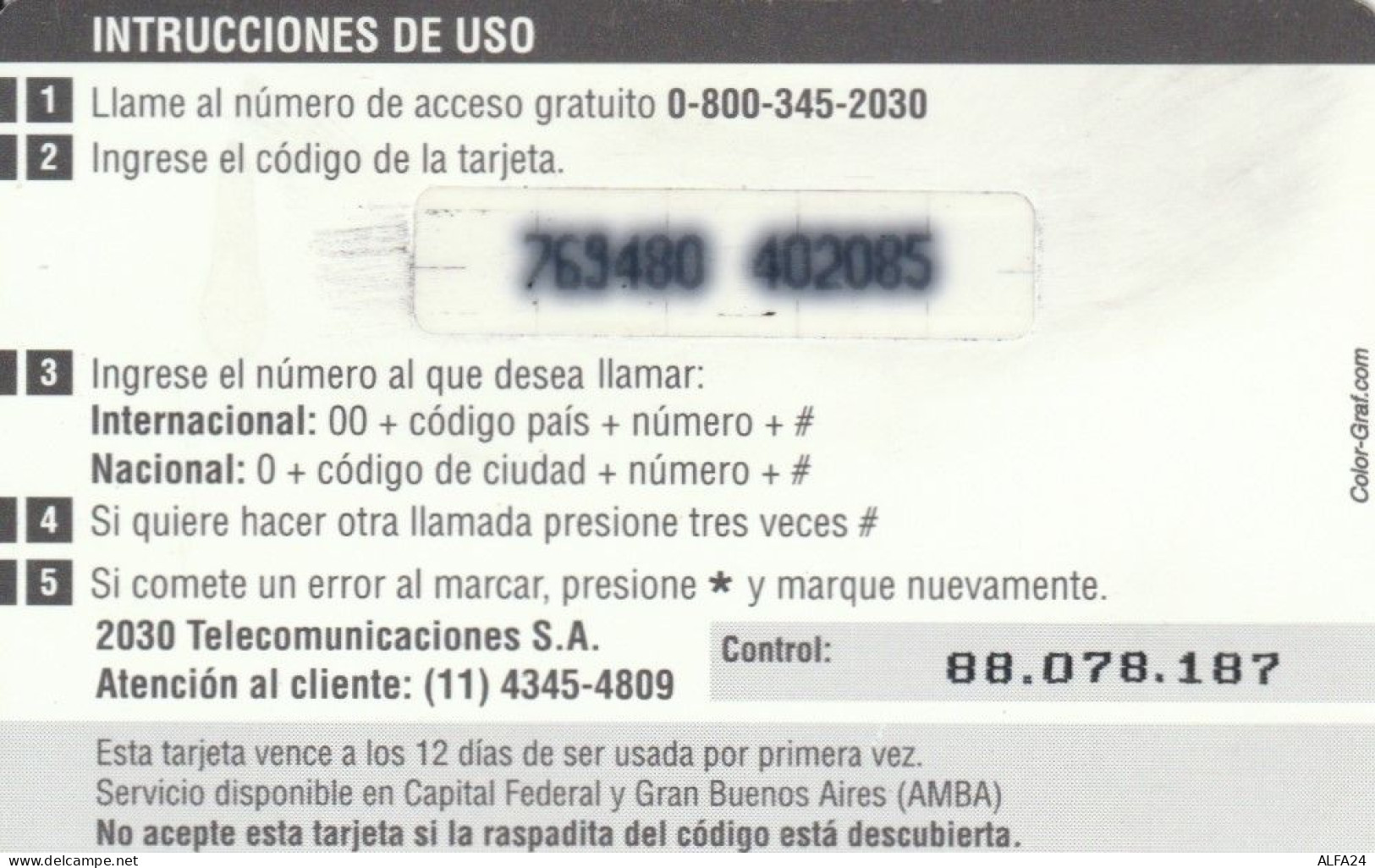 PREPAID PHONE CARD ARGENTINA  (PM2207 - Argentinië