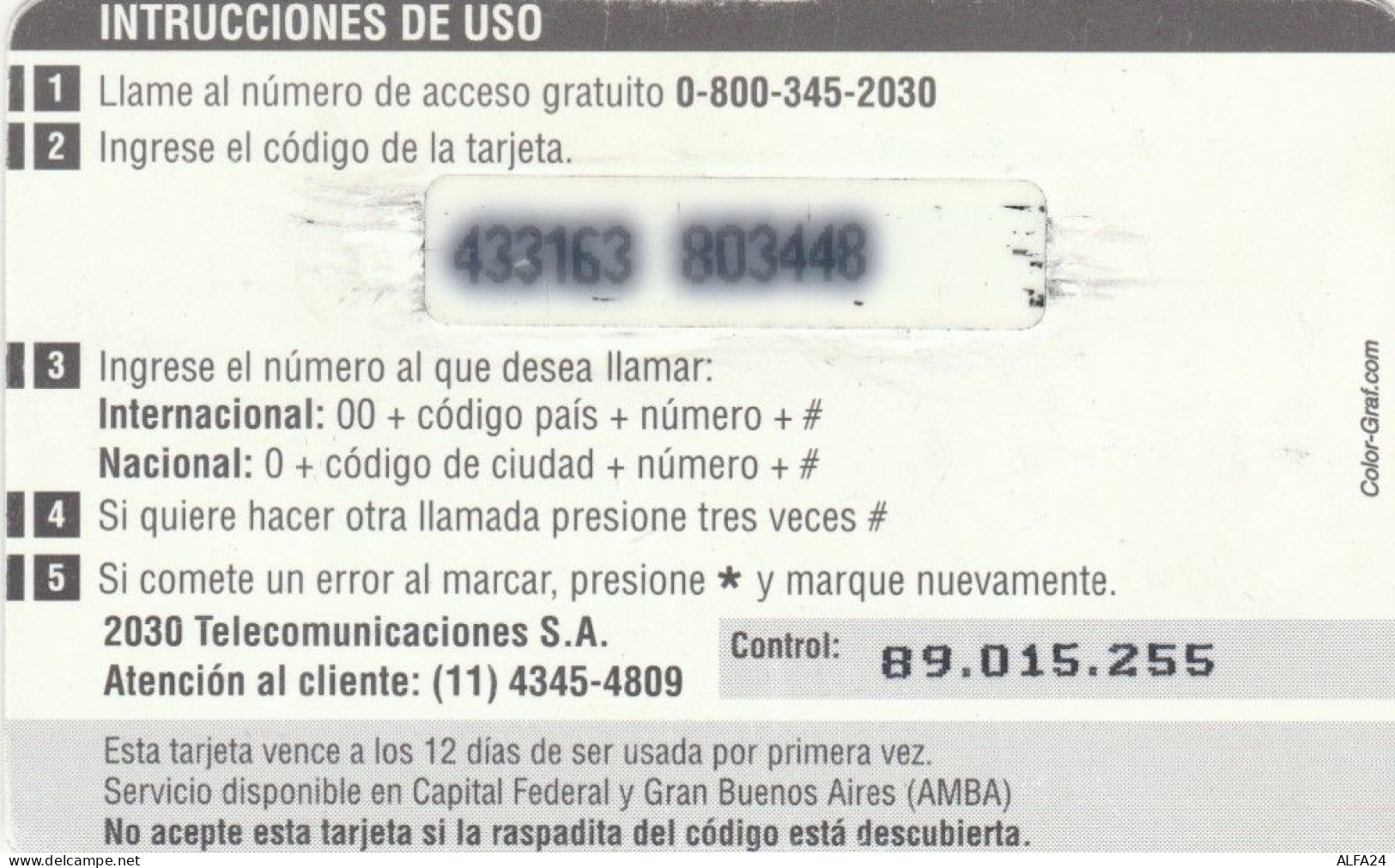 PREPAID PHONE CARD ARGENTINA  (PM2206 - Argentine