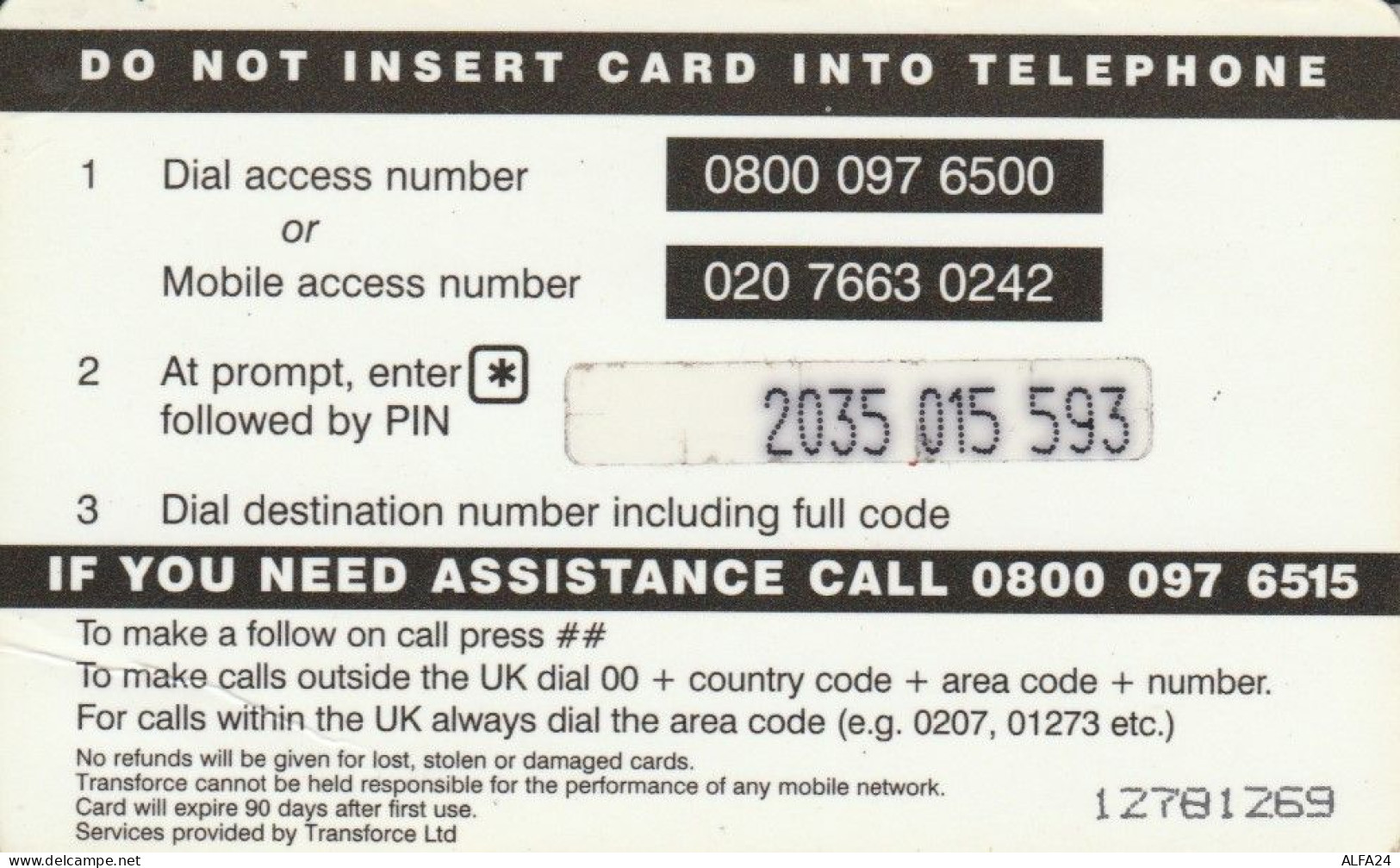 PREPAID PHONE CARD REGNO UNITO  (PM2193 - Other & Unclassified
