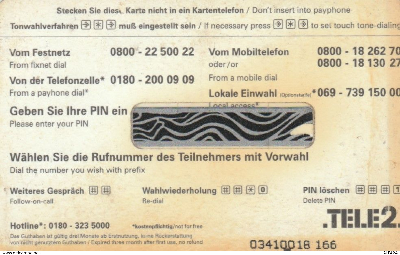 PREPAID PHONE CARD GERMANIA TELE2 (PM1864 - GSM, Voorafbetaald & Herlaadbare Kaarten