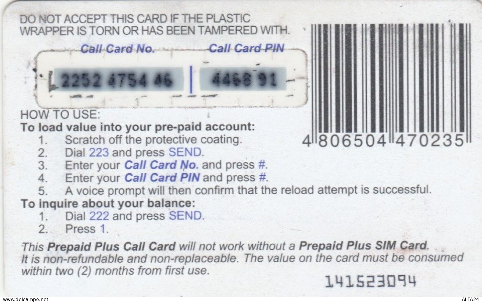 PREPAID PHONE CARD FILIPPINE  (PM1860 - Filipinas