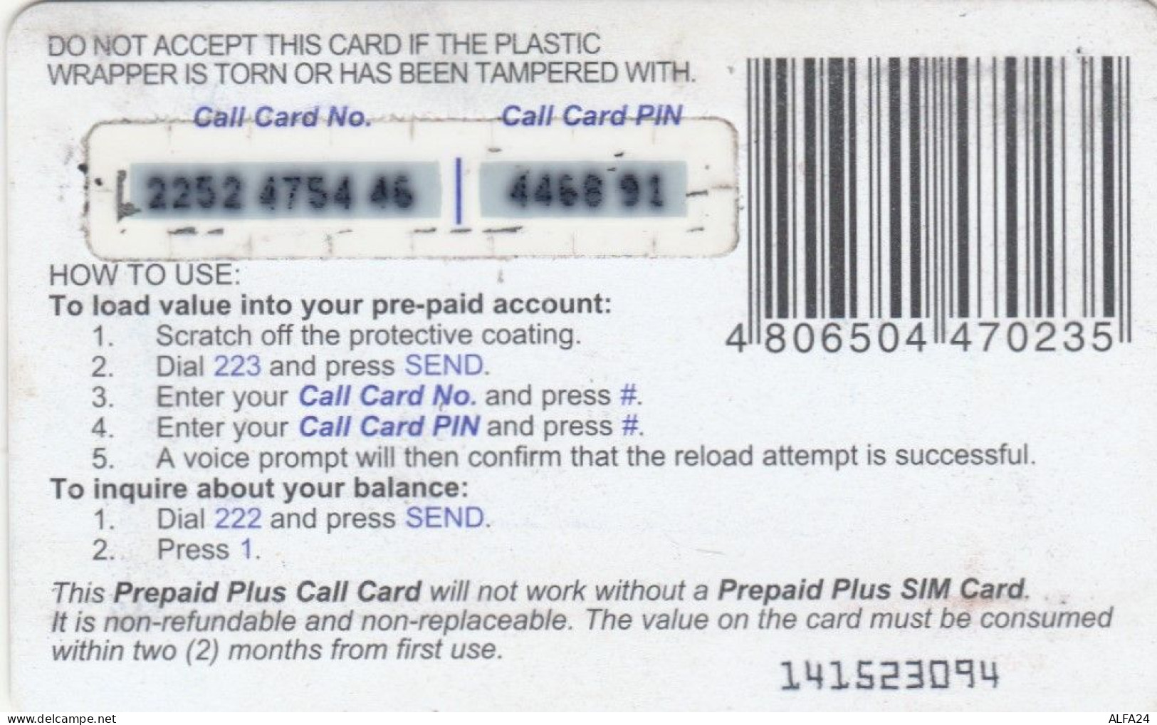 PREPAID PHONE CARD FILIPPINE  (PM1860 - Philippines