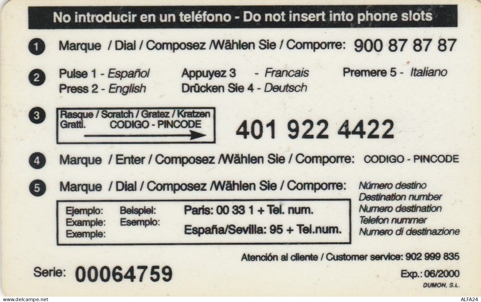 PREPAID PHONE CARD SPAGNA  (PM1774 - Other & Unclassified