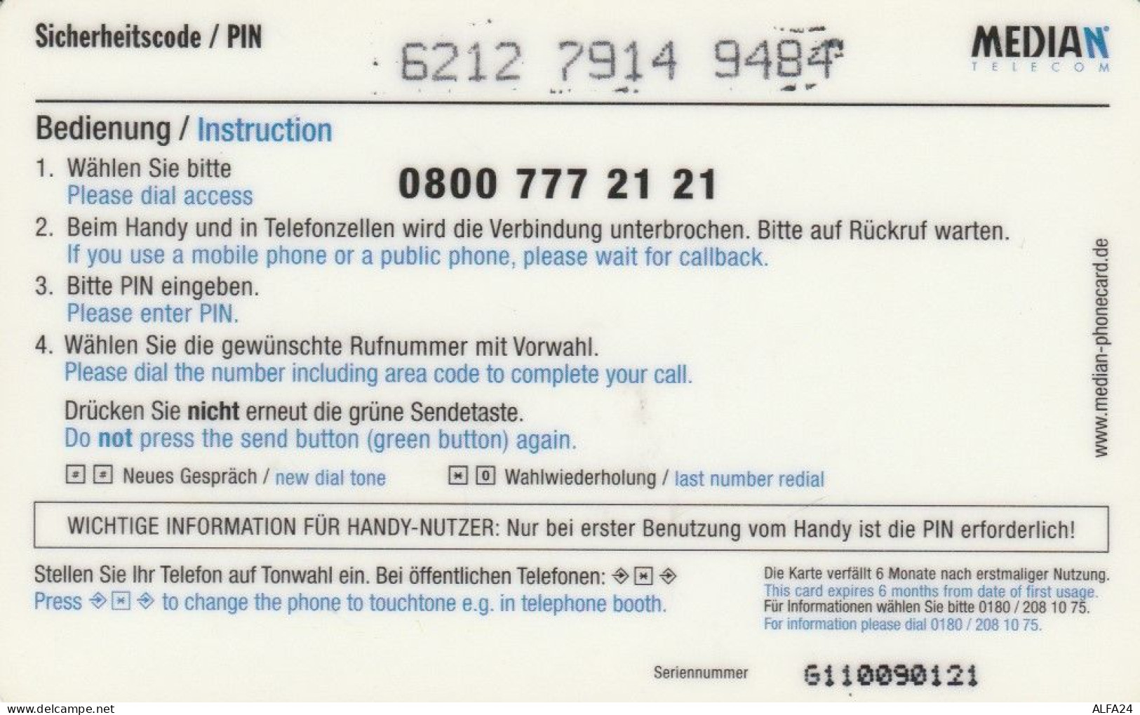 PREPAID PHONE CARD GERMANIA  (PM1754 - GSM, Voorafbetaald & Herlaadbare Kaarten