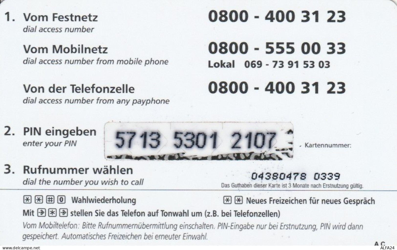 PREPAID PHONE CARD GERMANIA  (PM1757 - GSM, Voorafbetaald & Herlaadbare Kaarten