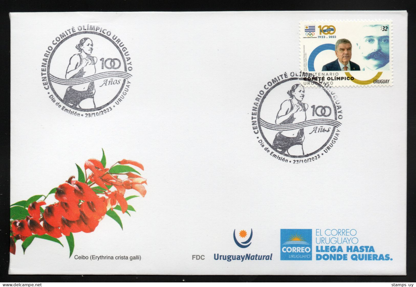 URUGUAY 2023 (Sports, Olympic Games, Athletics, Middle D. Races, M P Fernández, P De Coubertin, T Bach, Fencing) - 1 FDC - Fechten