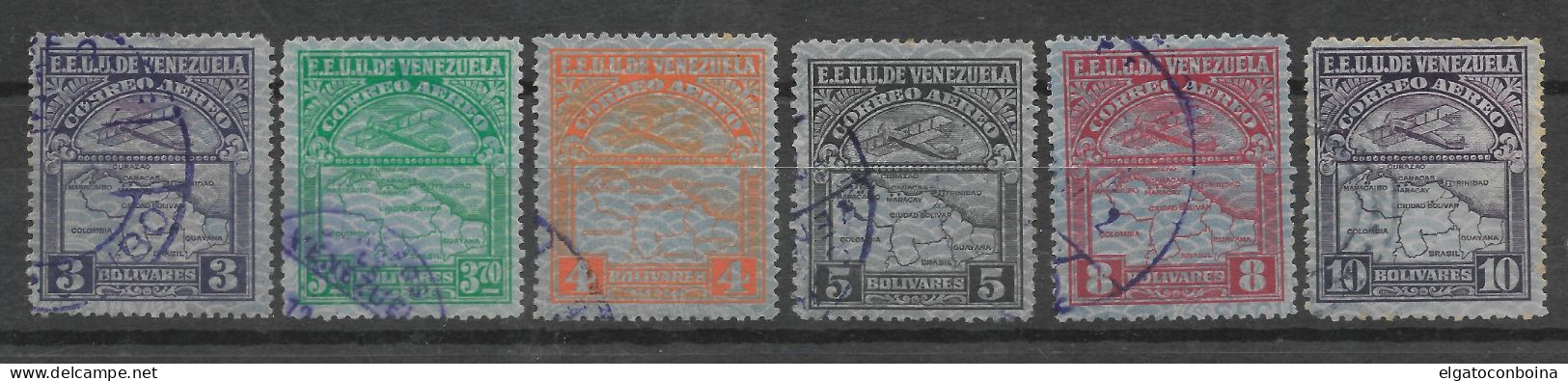 VENEZUELA 1932 AIRPLANE AND MAP OF VENEZUELA 6 VALUES FROM SET USED - Venezuela