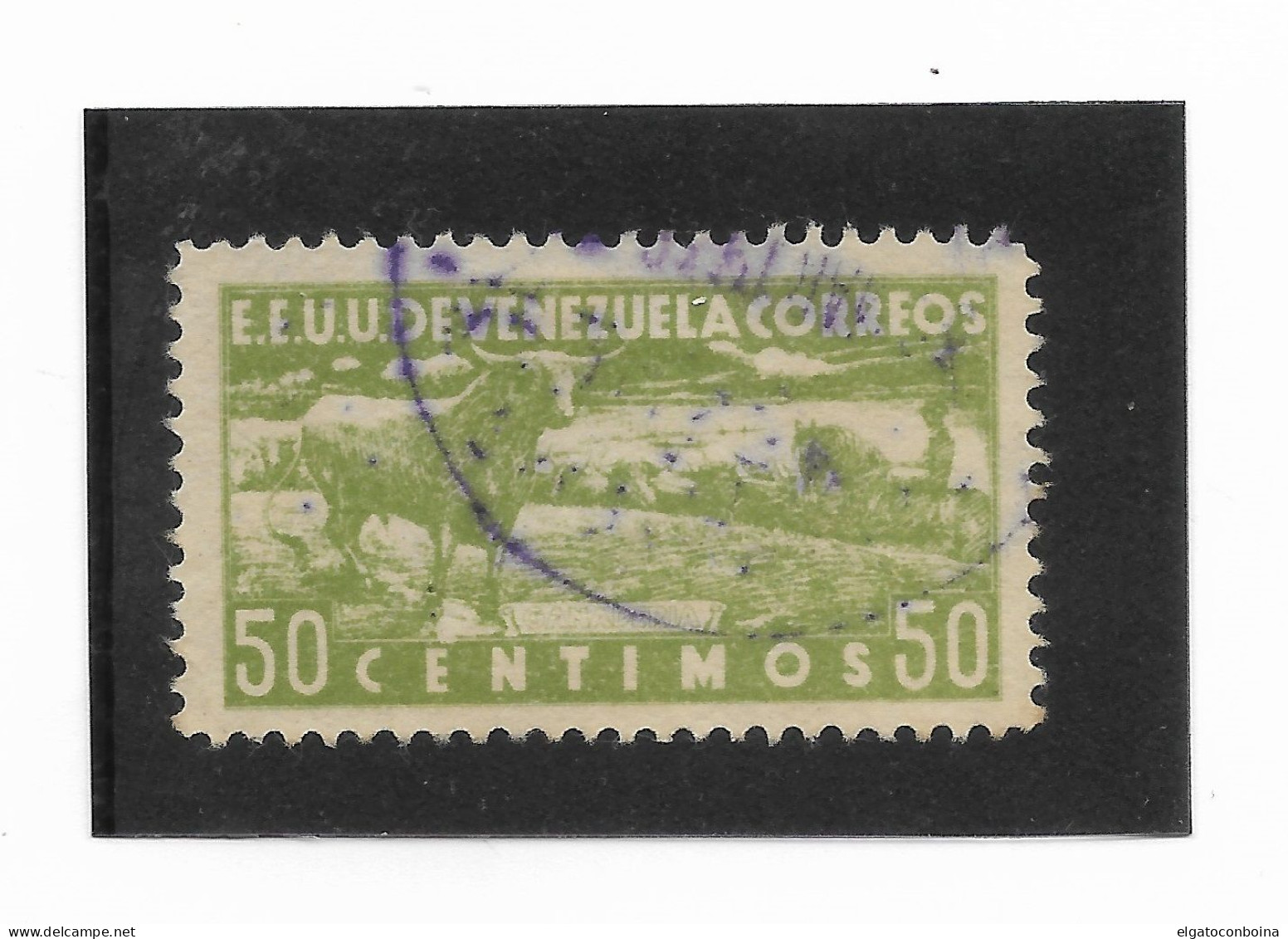 VENEZUELA 1937 NATIONAL TOPICAL COUNTRYSIDE ANIMALS HORSE GREEN 50C USED - Venezuela