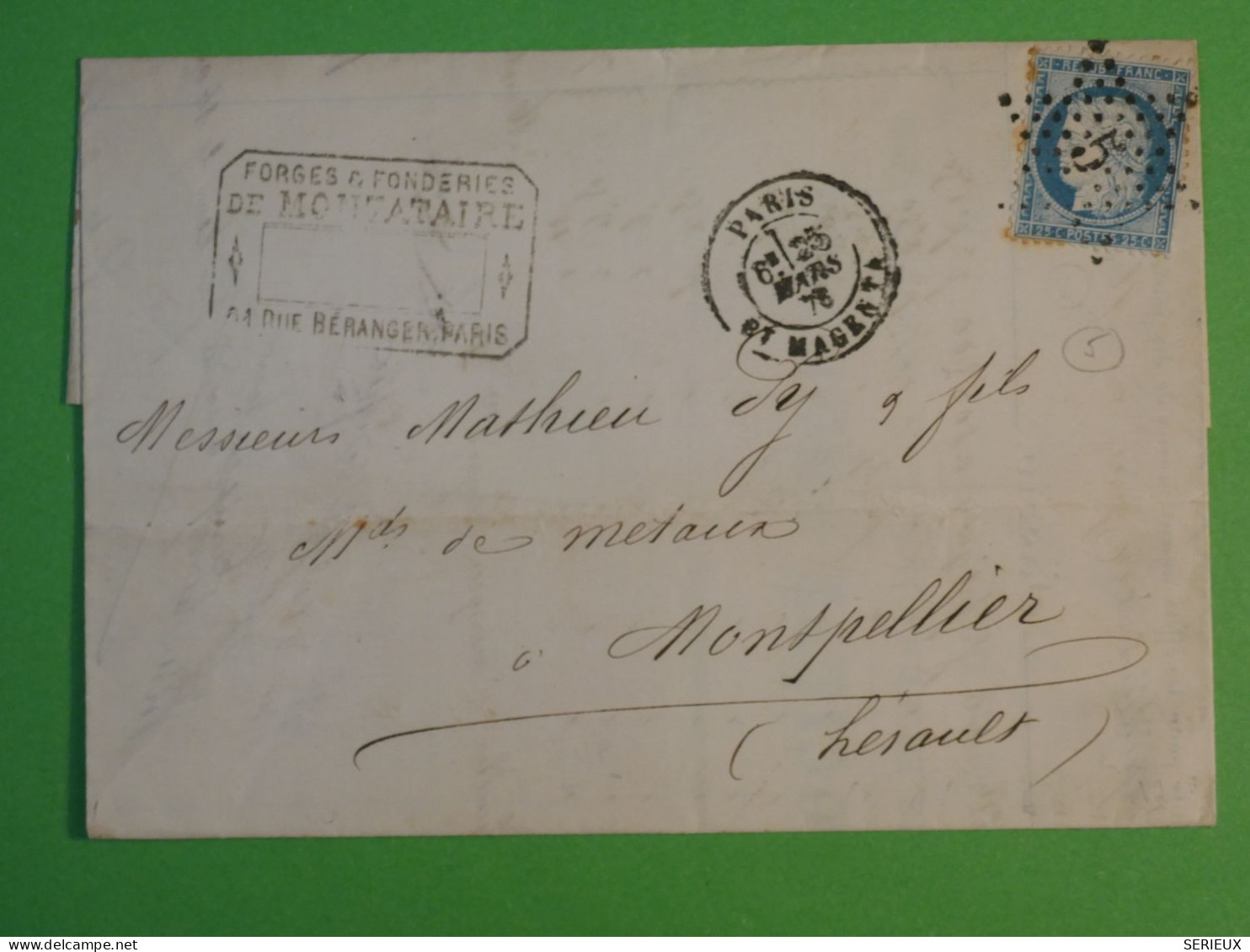 DC0  FRANCE  TRES  BELLE LETTRE   1876  ETOILE DE PARIS N°5 SUR CERES  N°60   POUR MONTPELLIER ++AFF. INTERESSANT++ - 1849-1876: Période Classique