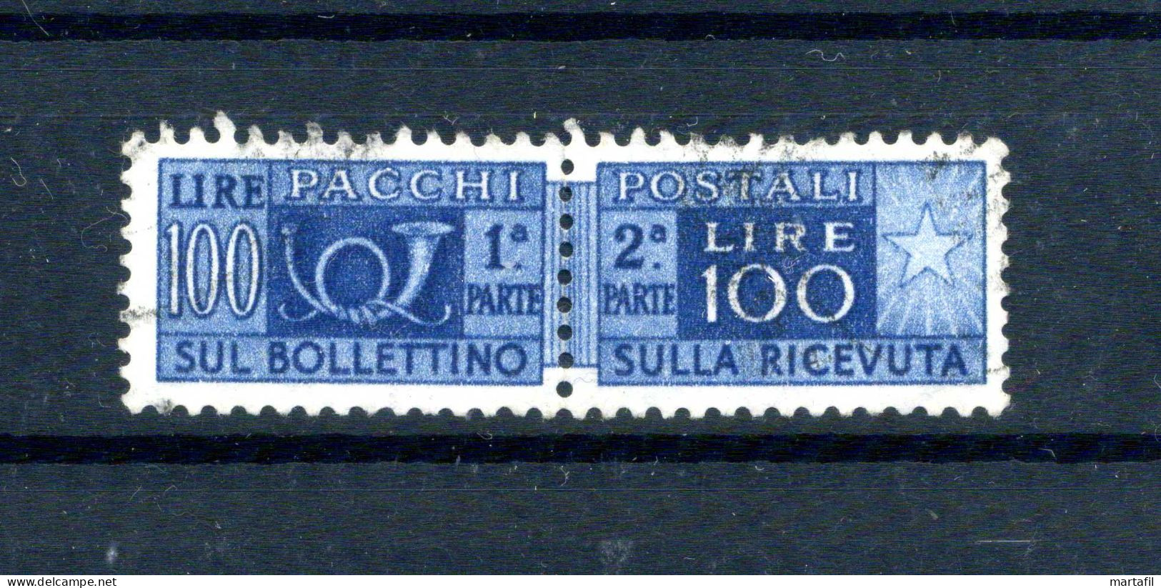 1946-51 Repubblica Italia PACCHI POSTALI N.77 100 Lire USATO, Azzurro, Filigrana Ruota - Postal Parcels