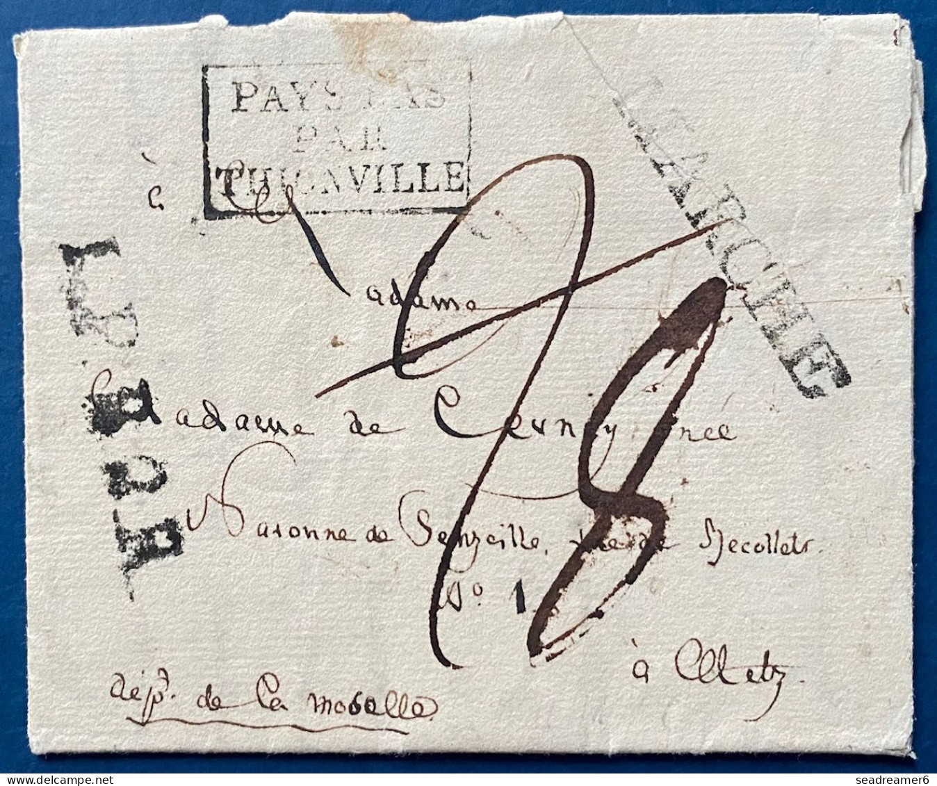 Lettre 1822 De NAVAUGLE Marque " MARCHE " (Ht N°29 Indice 20) Pour METZ + LPB2R + Entrée  PAYS-BAS PAR THIONVILLE TTB - 1815-1830 (Periodo Holandes)