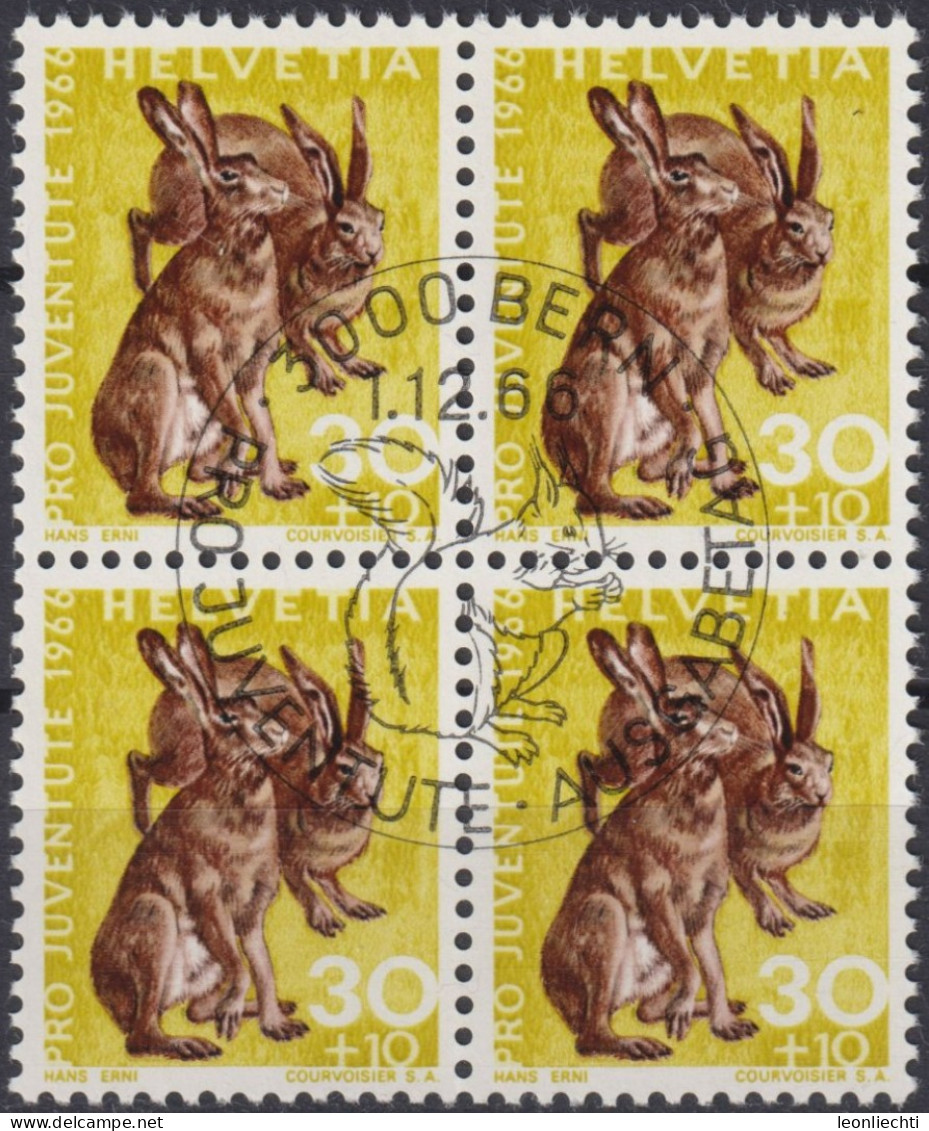 1966 Schweiz Pro Juventute ET ° Zum: CH J218, Mi: CH 848, Feldhase, Einheimische Wildtiere, - Conejos