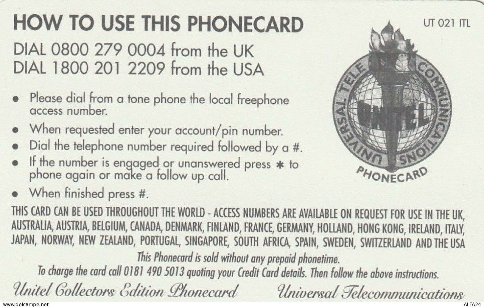 PREPAID PHONE CARD REGNO UNITO UNITEL (CV360 - BT Global Cards (Prepaid)