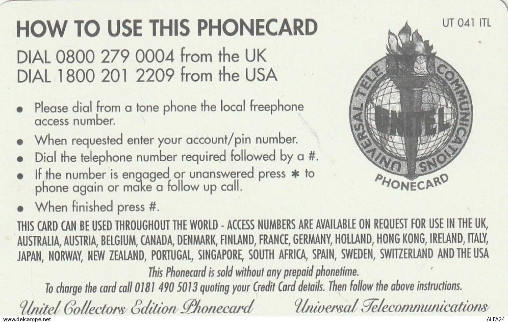PREPAID PHONE CARD REGNO UNITO UNITEL (CV364 - BT Cartes Mondiales (Prépayées)