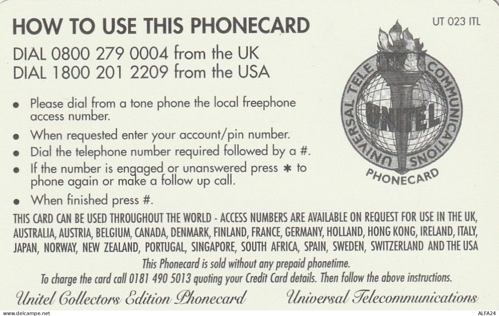 PREPAID PHONE CARD REGNO UNITO UNITEL (CV357 - BT Cartes Mondiales (Prépayées)