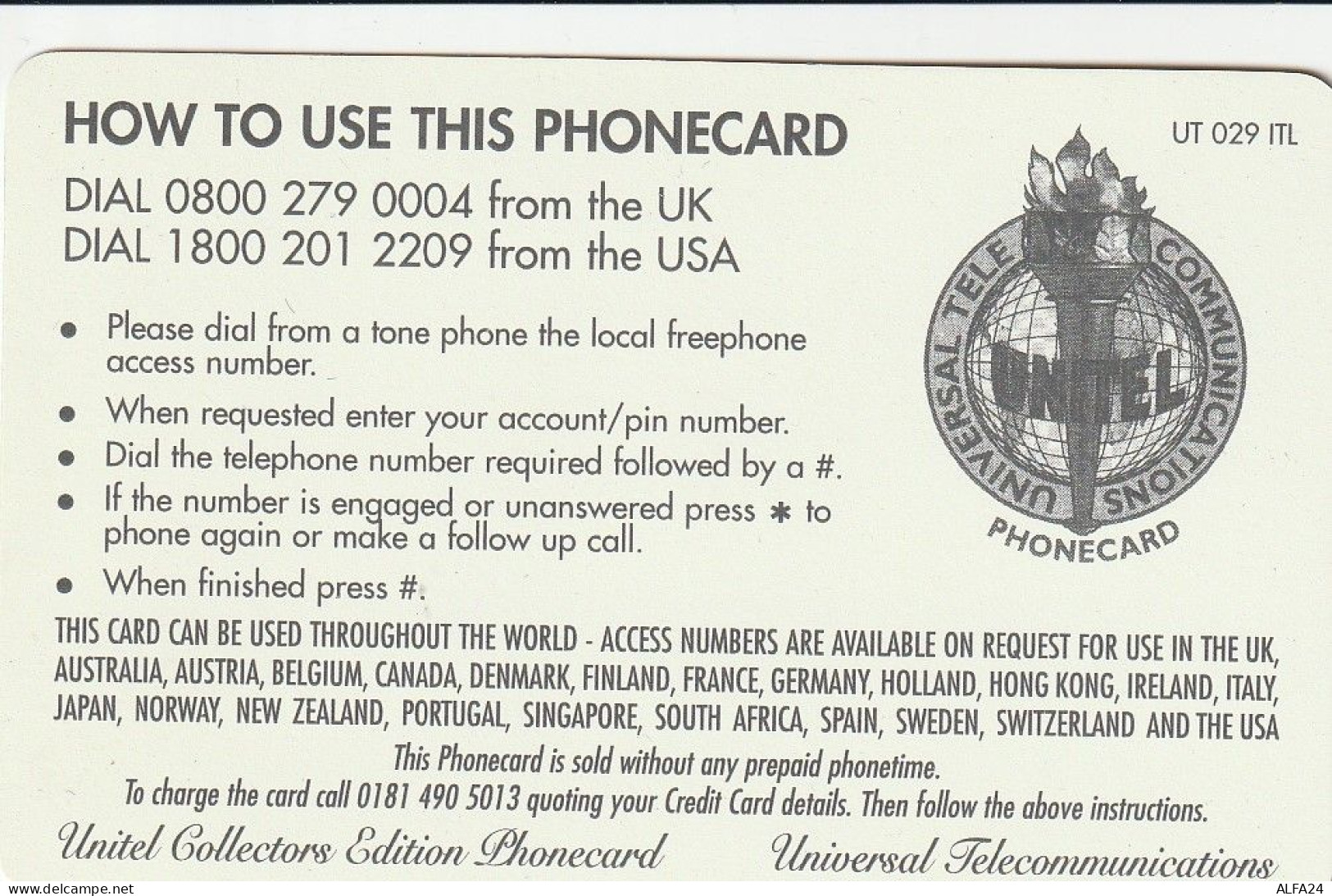 PREPAID PHONE CARD REGNO UNITO UNITEL (CV361 - BT Cartes Mondiales (Prépayées)