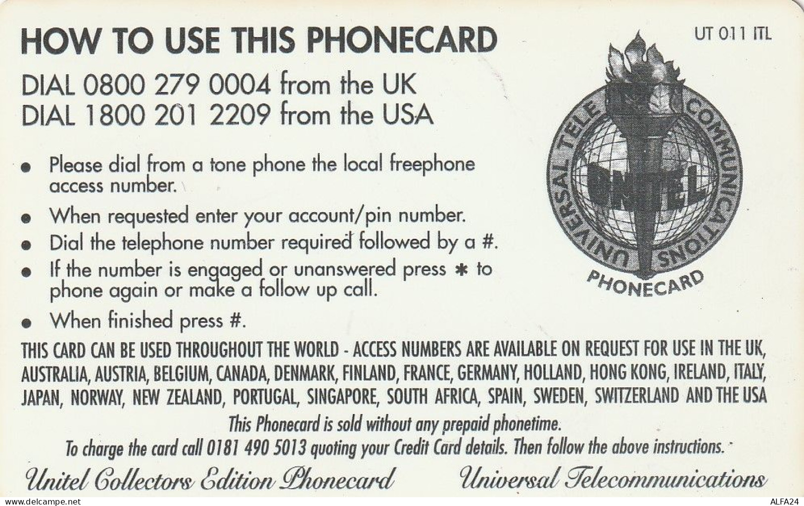 PREPAID PHONE CARD REGNO UNITO UNITEL (CV356 - BT Cartes Mondiales (Prépayées)