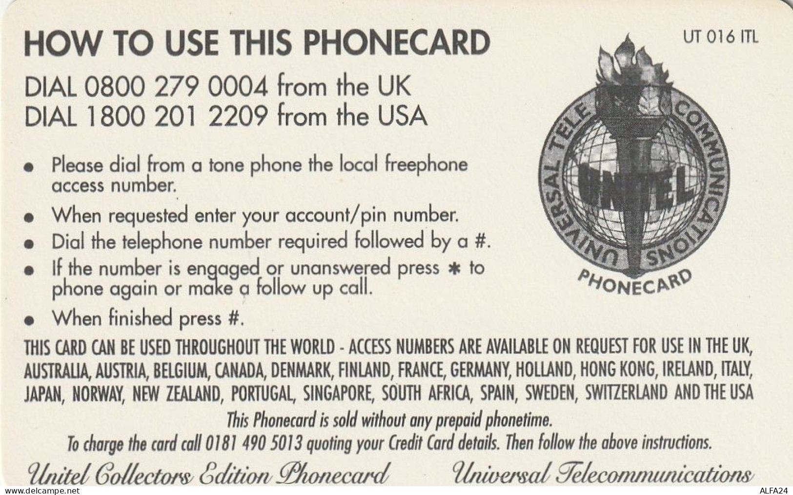 PREPAID PHONE CARD REGNO UNITO UNITEL (CV353 - BT Kaarten Voor Hele Wereld (Vooraf Betaald)