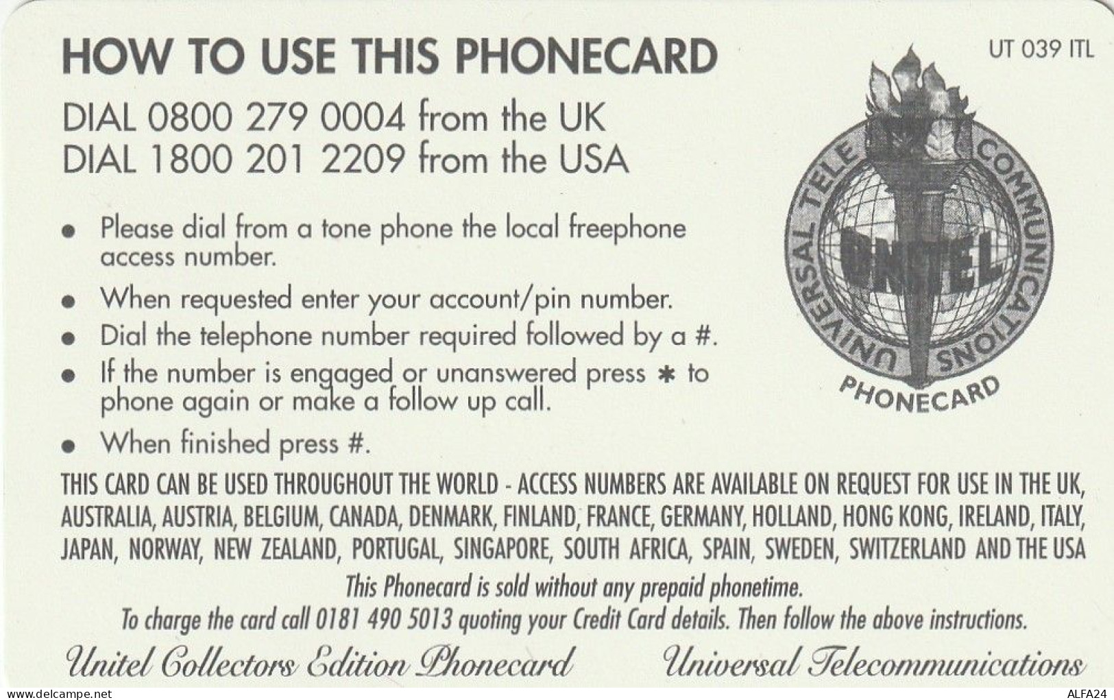 PREPAID PHONE CARD REGNO UNITO UNITEL (CV362 - BT Schede Mondiali (Prepagate)