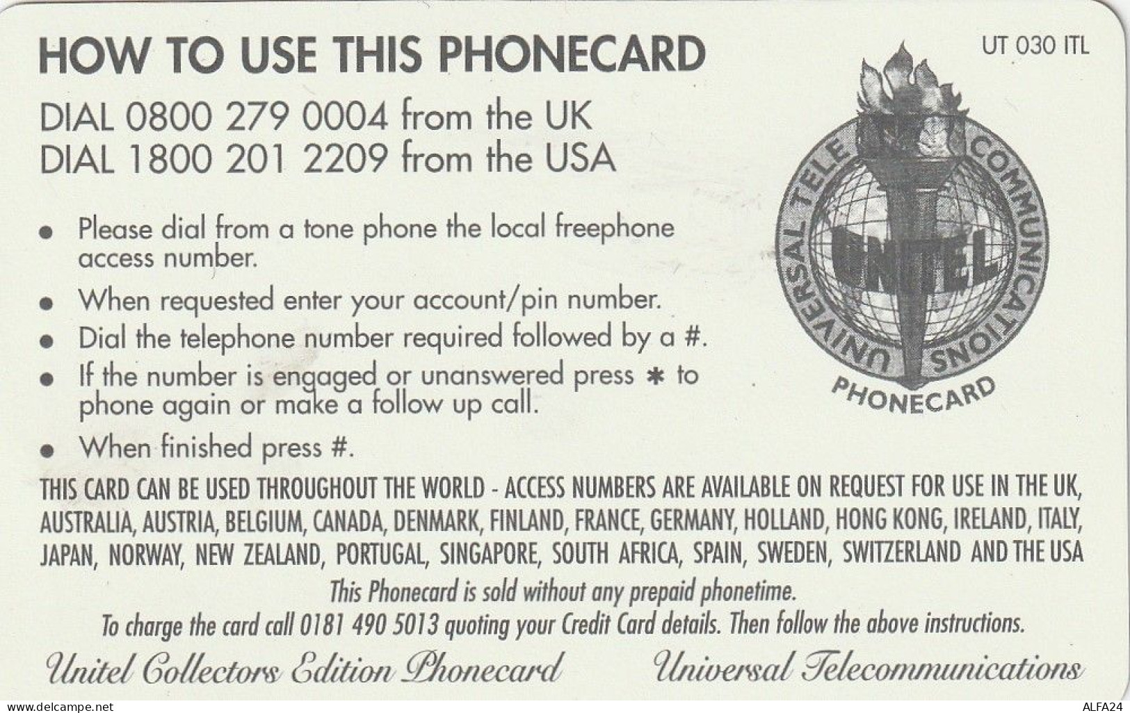 PREPAID PHONE CARD REGNO UNITO UNITEL (CV359 - BT Cartes Mondiales (Prépayées)