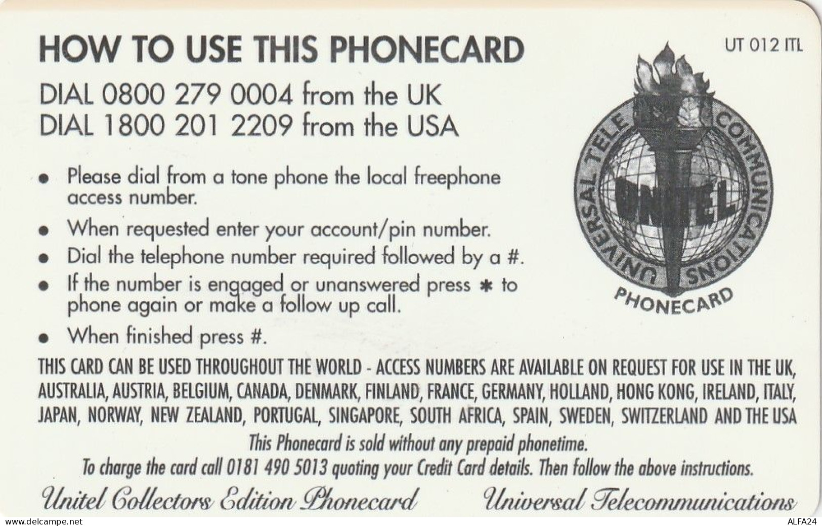 PREPAID PHONE CARD REGNO UNITO UNITEL (CV351 - BT Cartes Mondiales (Prépayées)