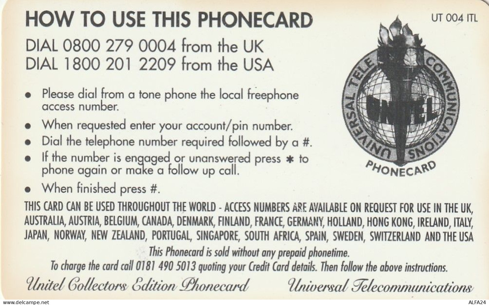 PREPAID PHONE CARD REGNO UNITO UNITEL (CV349 - BT Schede Mondiali (Prepagate)