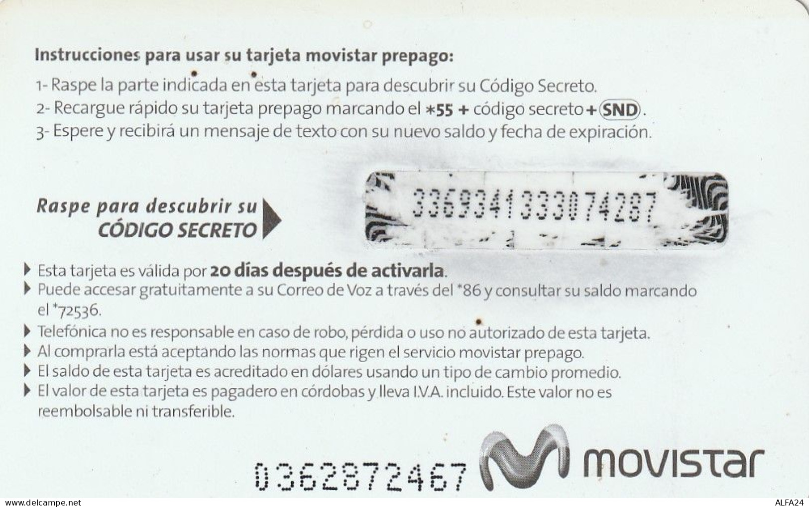 PREPAID PHONE CARD NICARAGUA  (CV343 - Nicaragua