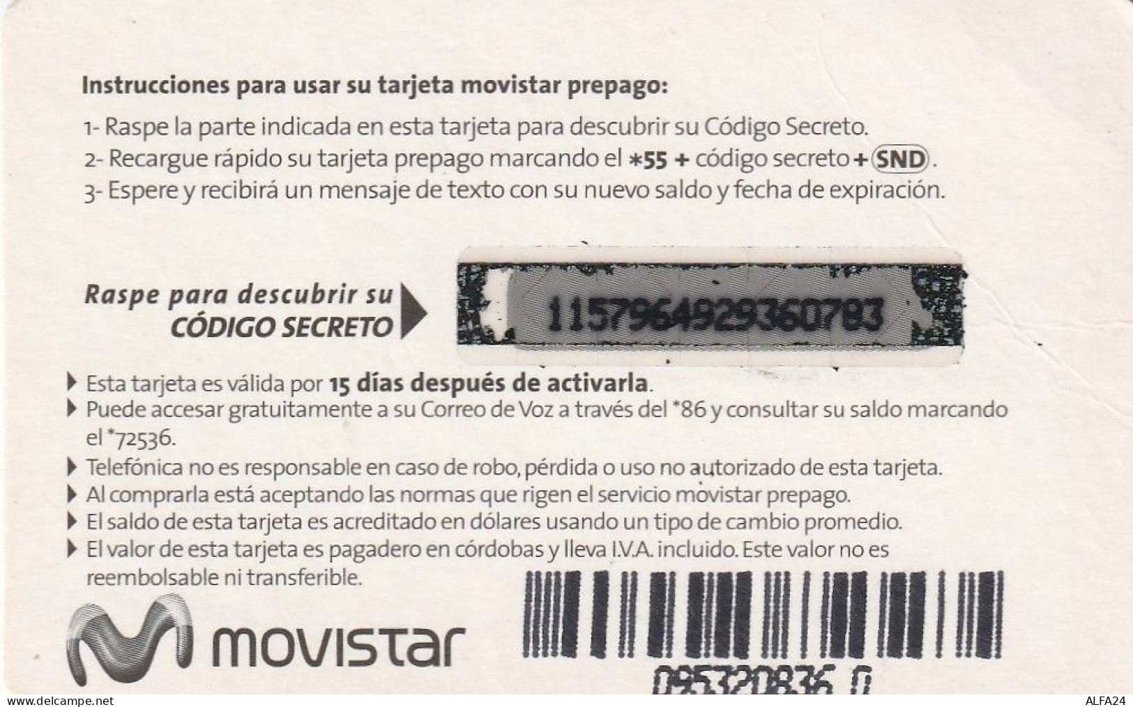 PREPAID PHONE CARD NICARAGUA  (CV337 - Nicaragua