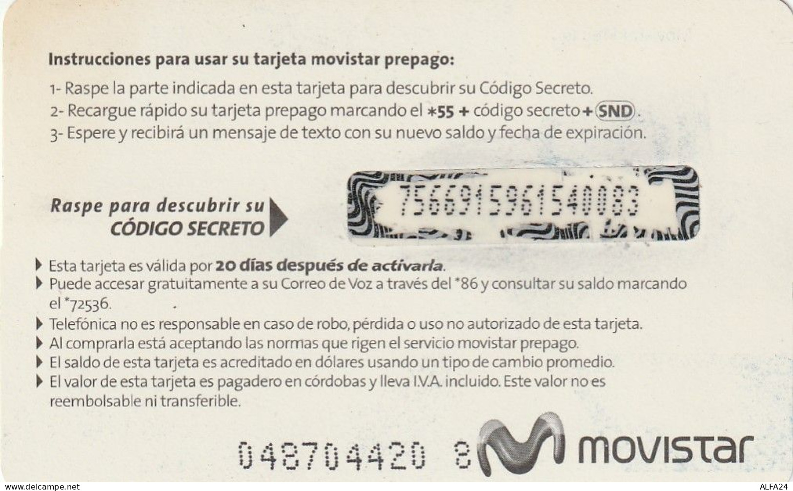 PREPAID PHONE CARD NICARAGUA  (CV334 - Nicaragua