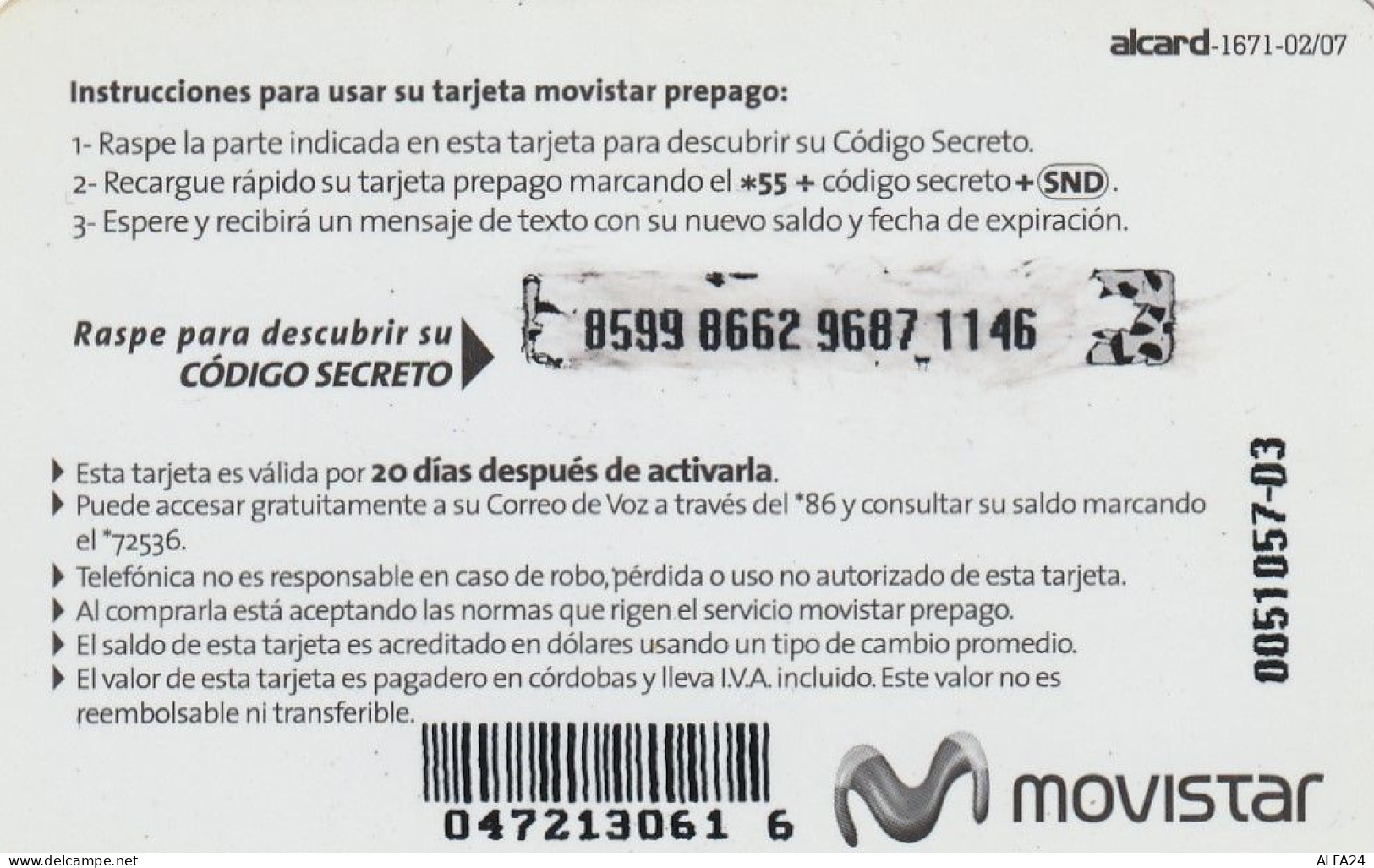 PREPAID PHONE CARD NICARAGUA  (CV342 - Nicaragua