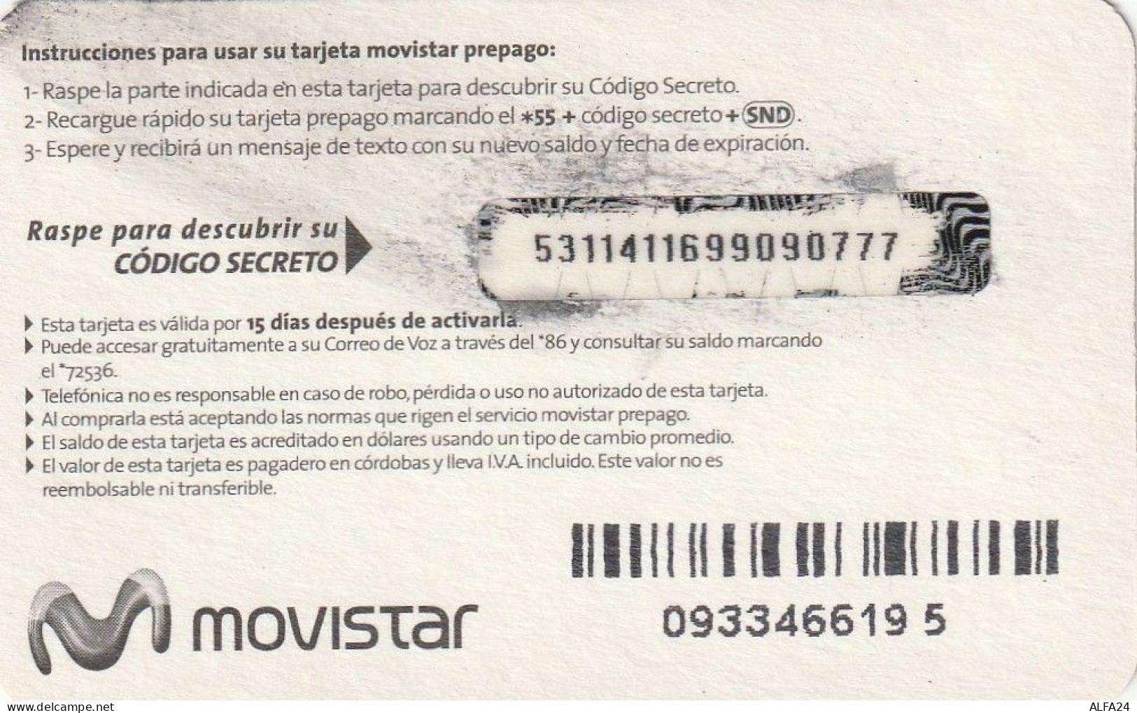 PREPAID PHONE CARD NICARAGUA  (CV338 - Nicaragua