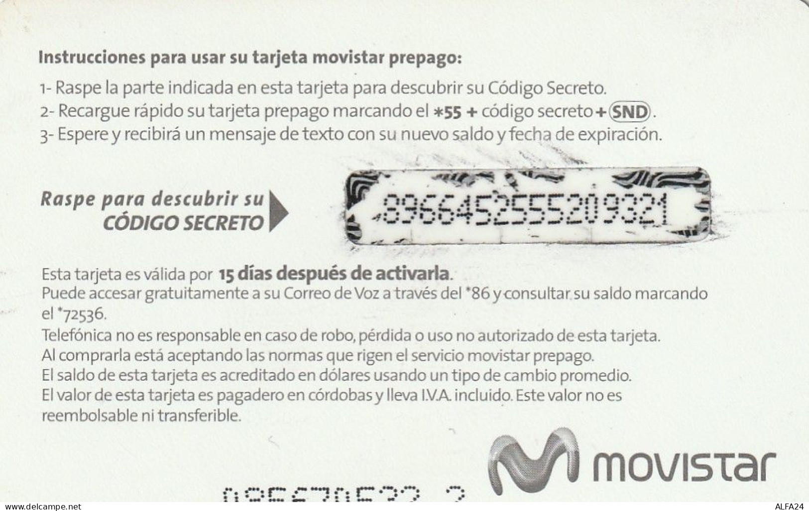 PREPAID PHONE CARD NICARAGUA  (CV340 - Nicaragua