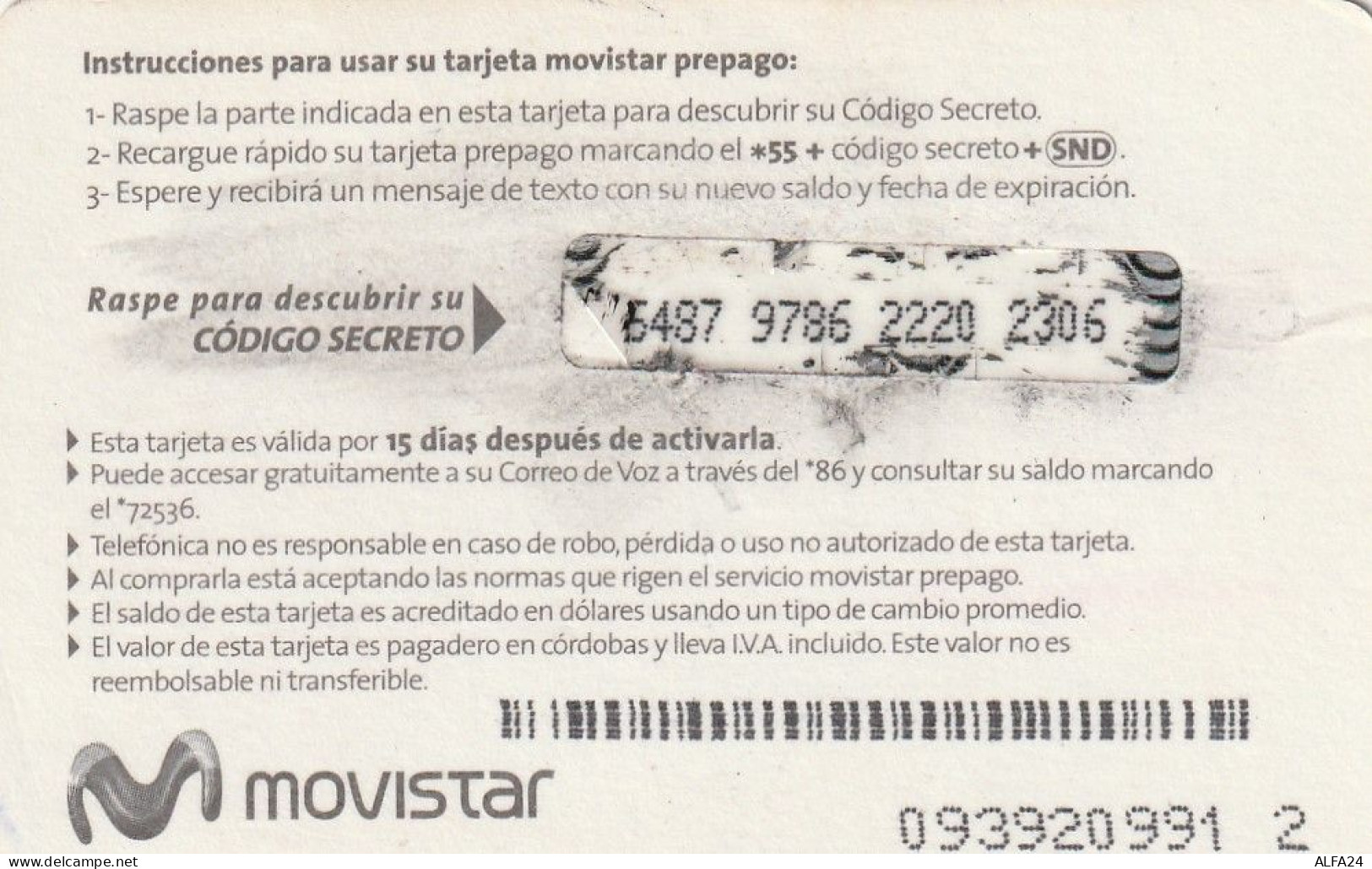 PREPAID PHONE CARD NICARAGUA  (CV336 - Nicaragua