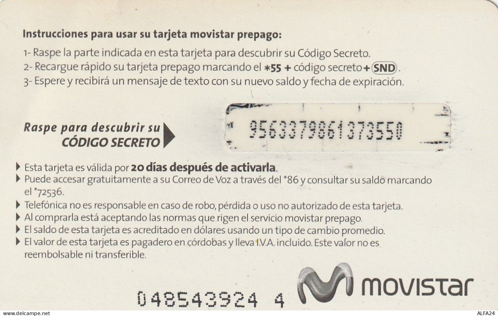 PREPAID PHONE CARD NICARAGUA  (CV335 - Nicaragua