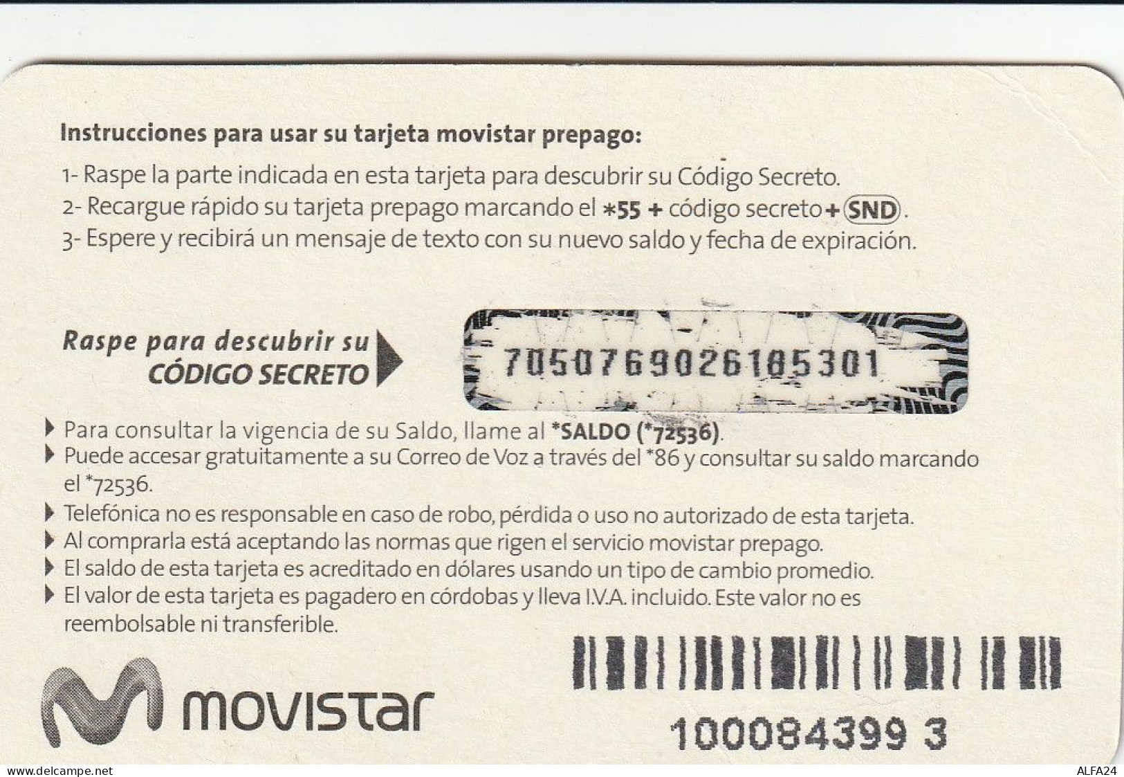 PREPAID PHONE CARD NICARAGUA  (CV330 - Nicaragua