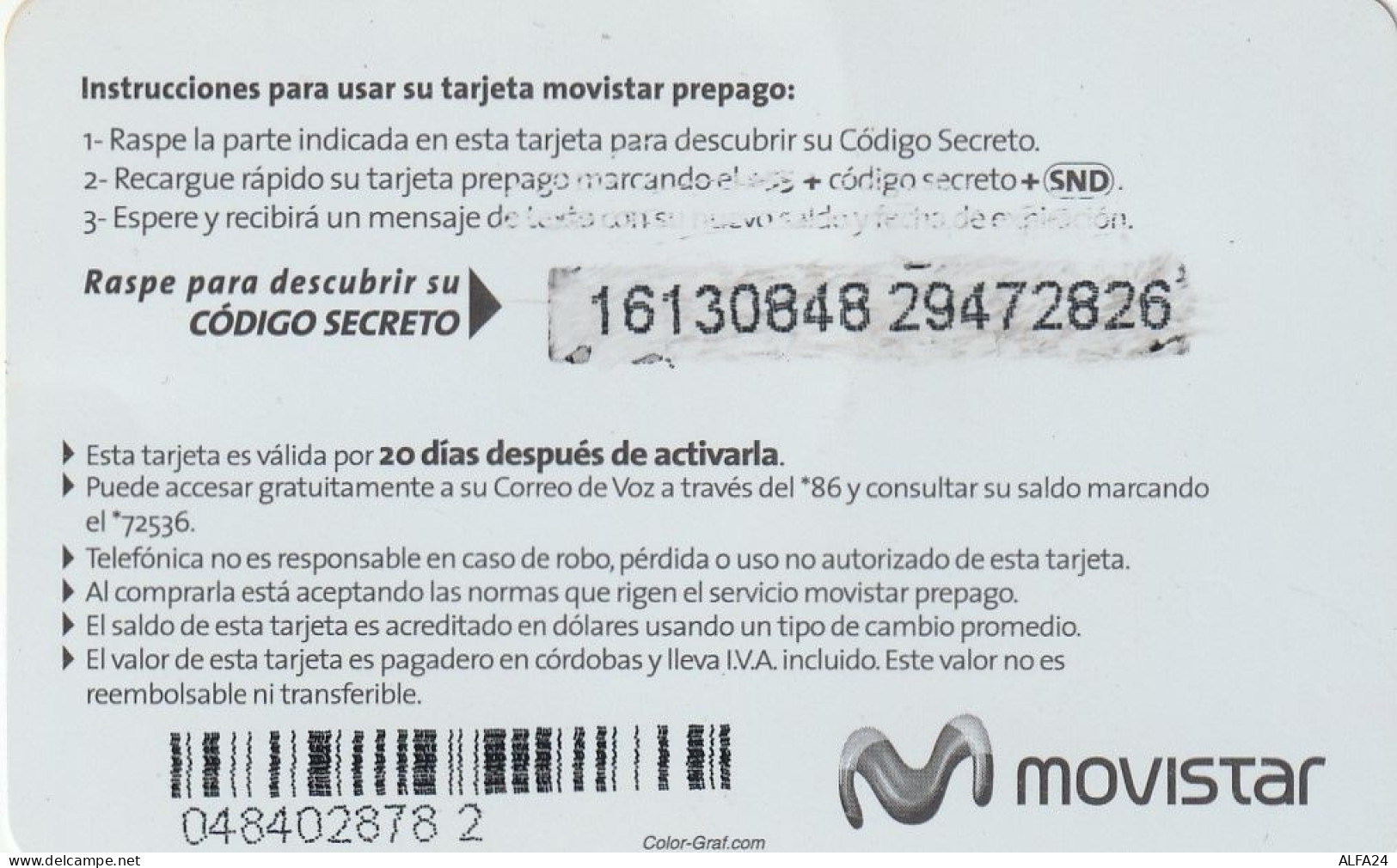 PREPAID PHONE CARD NICARAGUA  (CV328 - Nicaragua