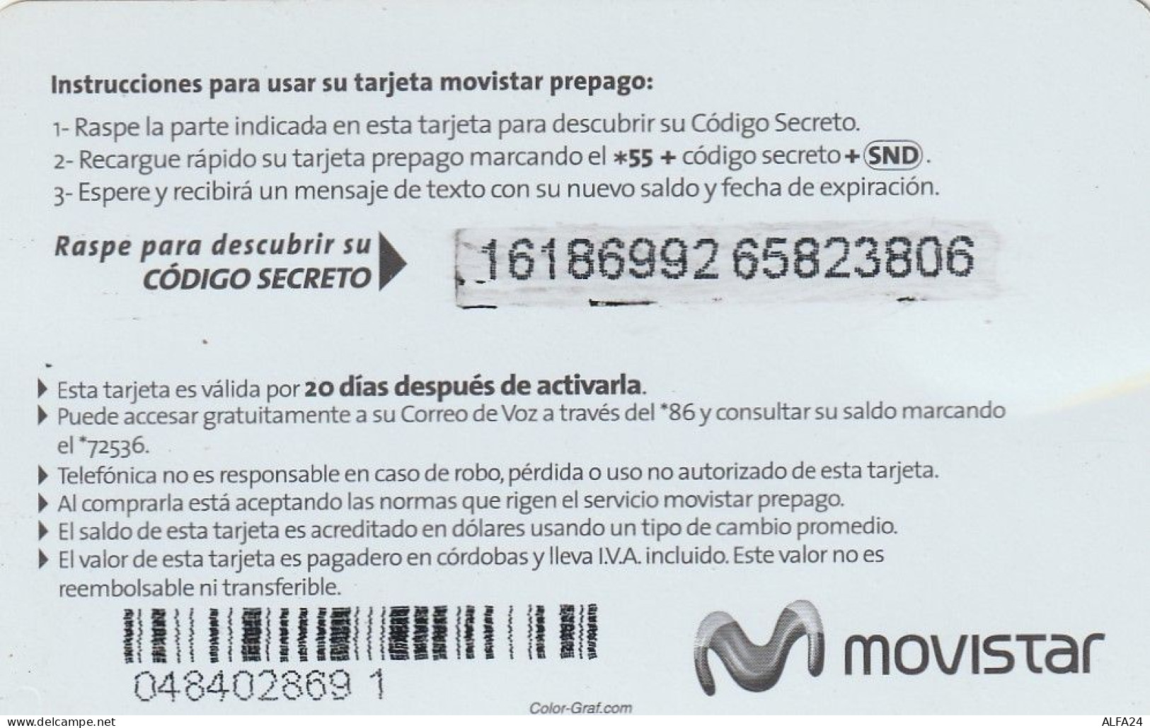 PREPAID PHONE CARD NICARAGUA  (CV322 - Nicaragua
