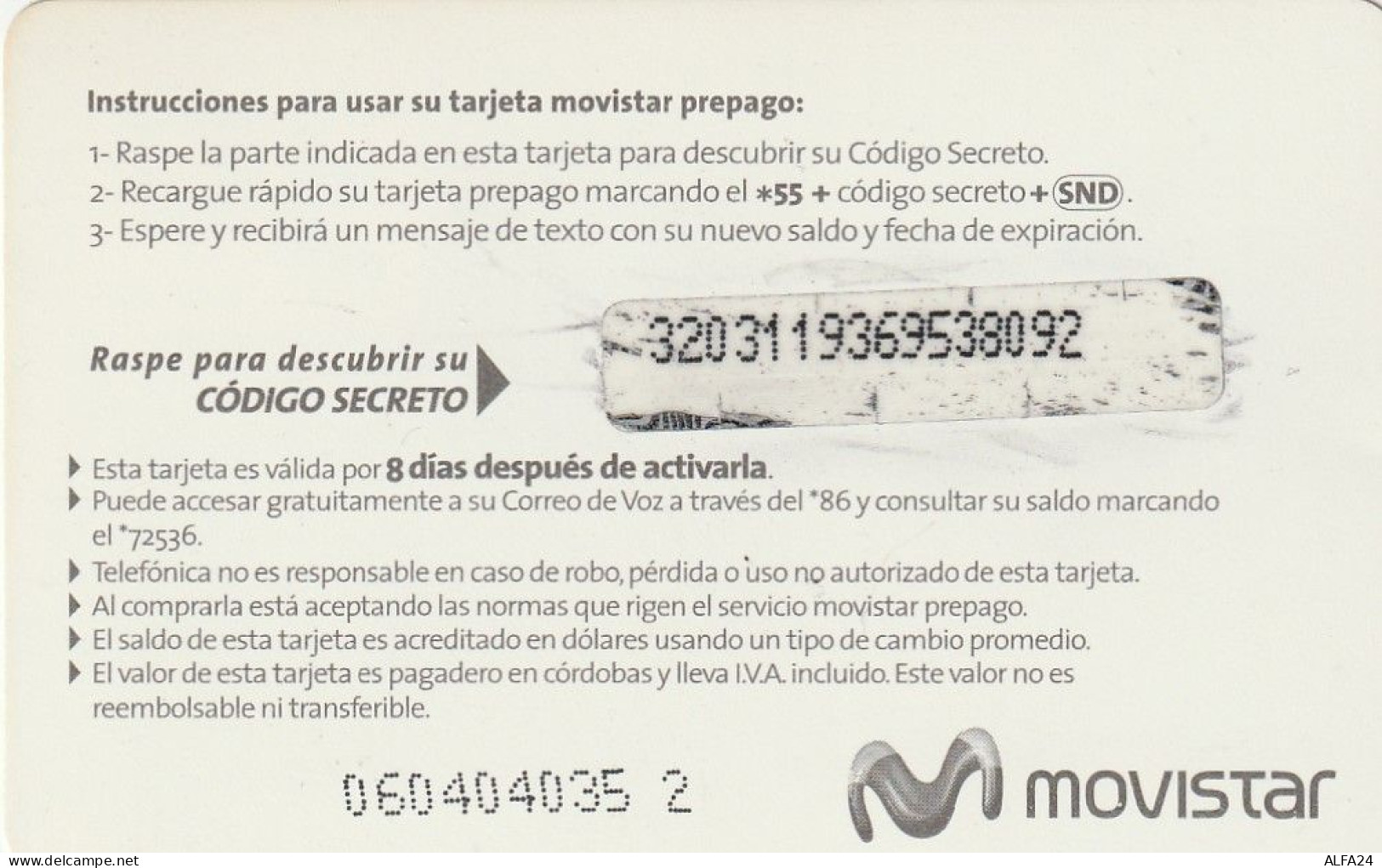 PREPAID PHONE CARD NICARAGUA  (CV309 - Nicaragua