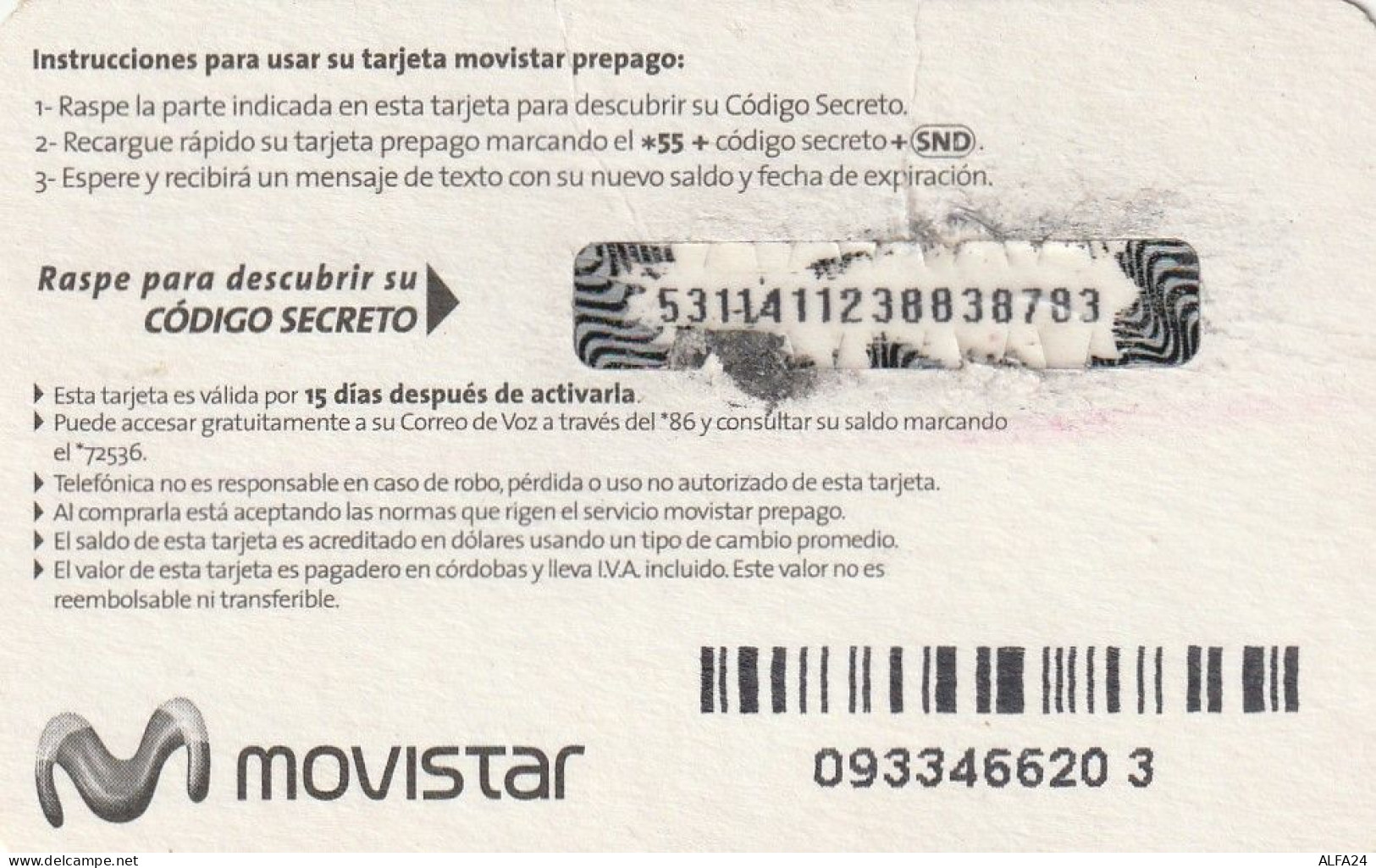 PREPAID PHONE CARD NICARAGUA  (CV310 - Nicaragua