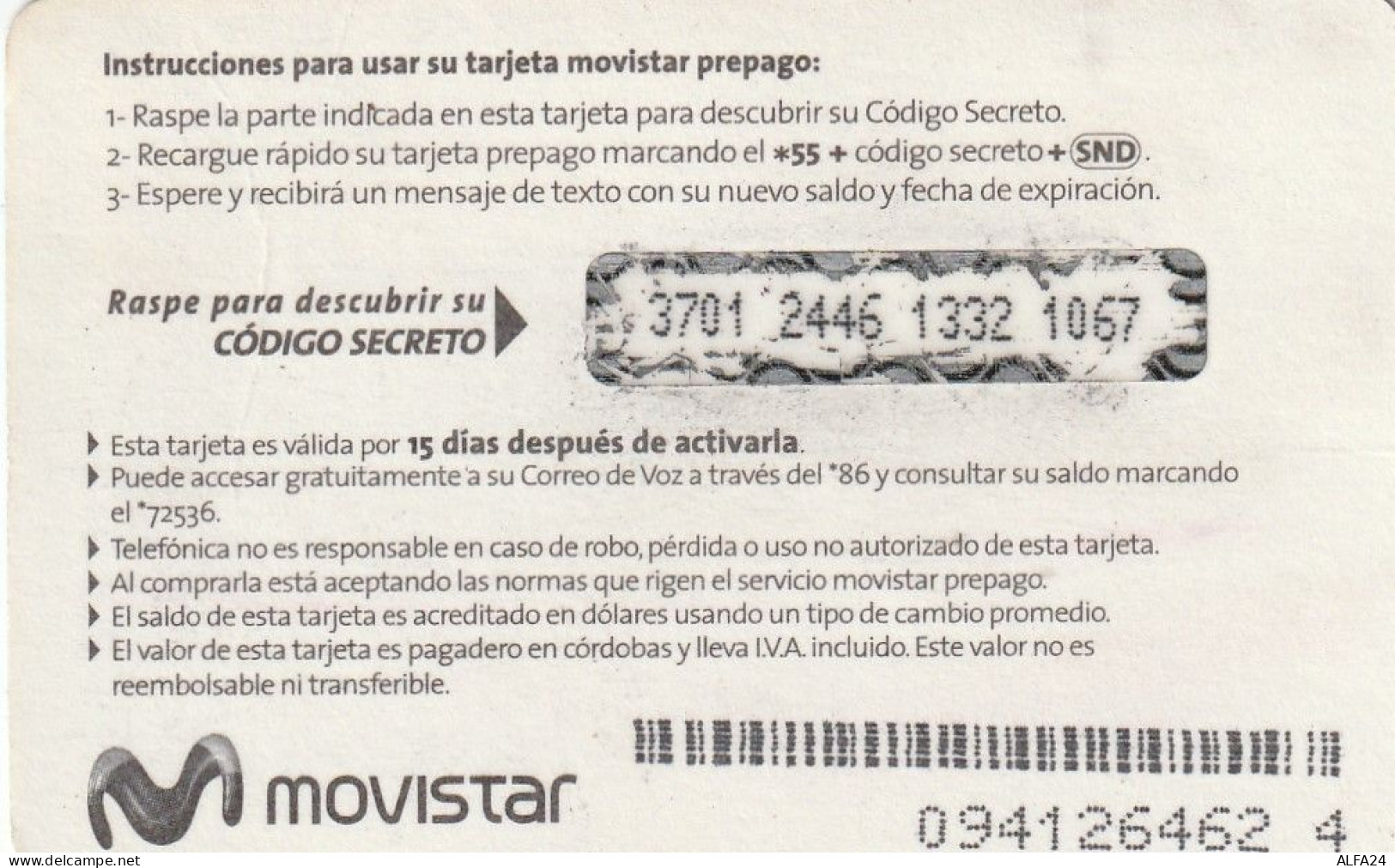 PREPAID PHONE CARD NICARAGUA  (CV303 - Nicaragua