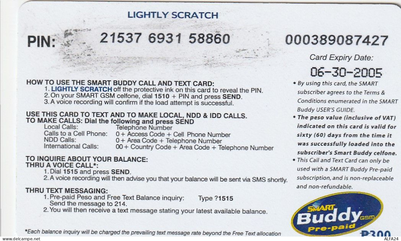 PREPAID PHONE CARD FILIPPINE  (CV277 - Filipinas