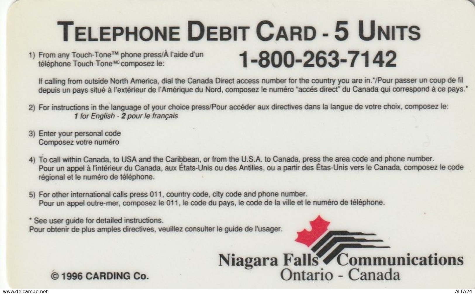 PREPAID PHONE CARD CANADA  (CV260 - Canada